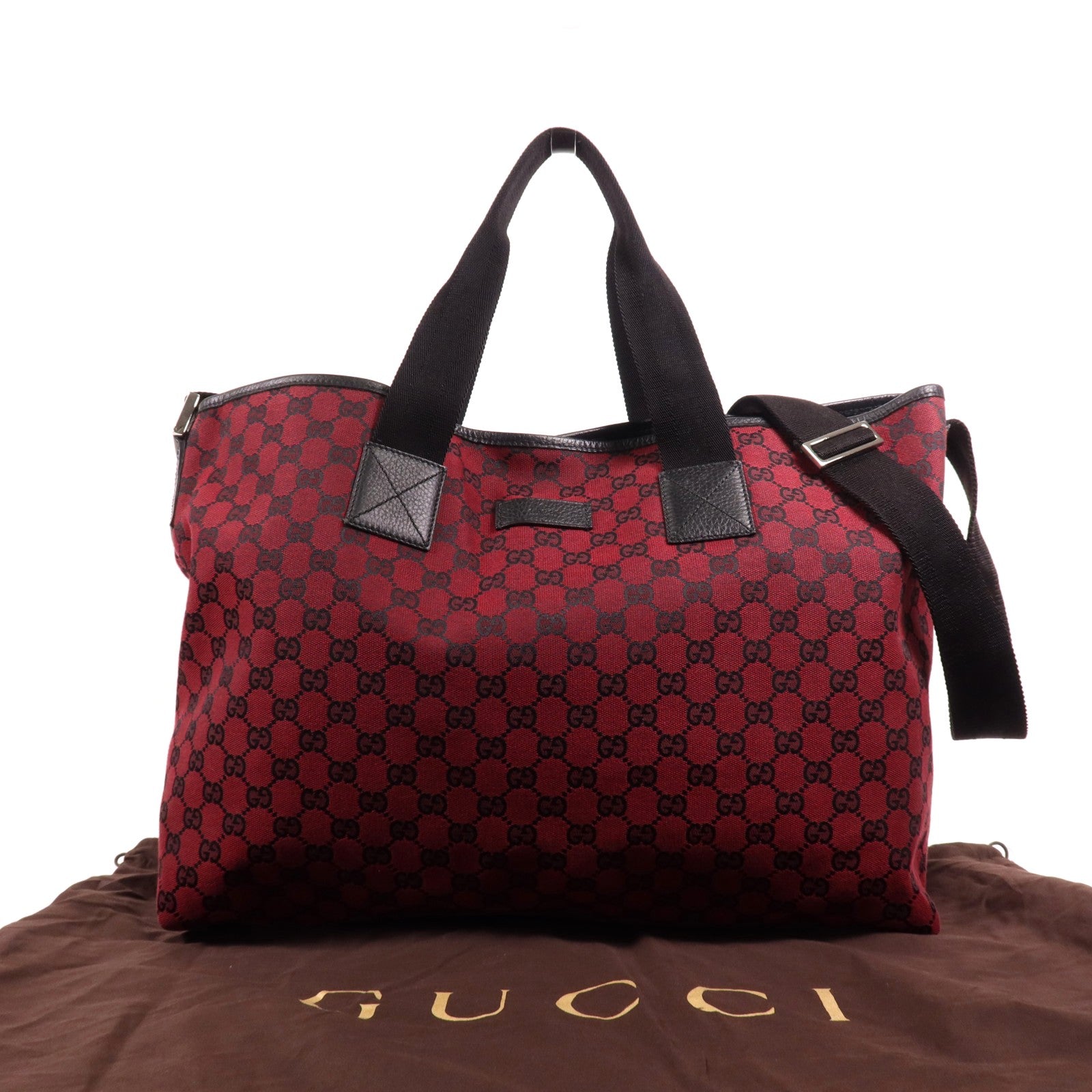 GUCCI 帆布2 Way Shoulder銀扣手挽肩背兩用袋