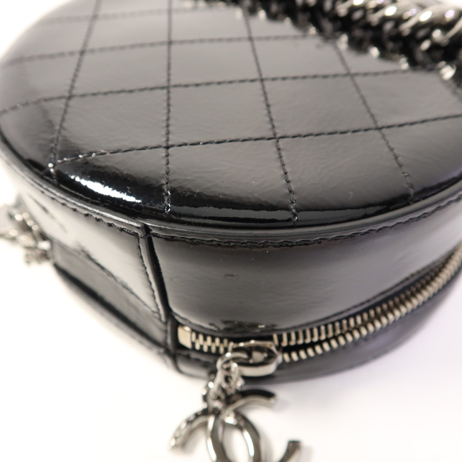 CHANEL 漆皮皮革Chain Shoulder Bag銀扣手挽肩背兩用袋