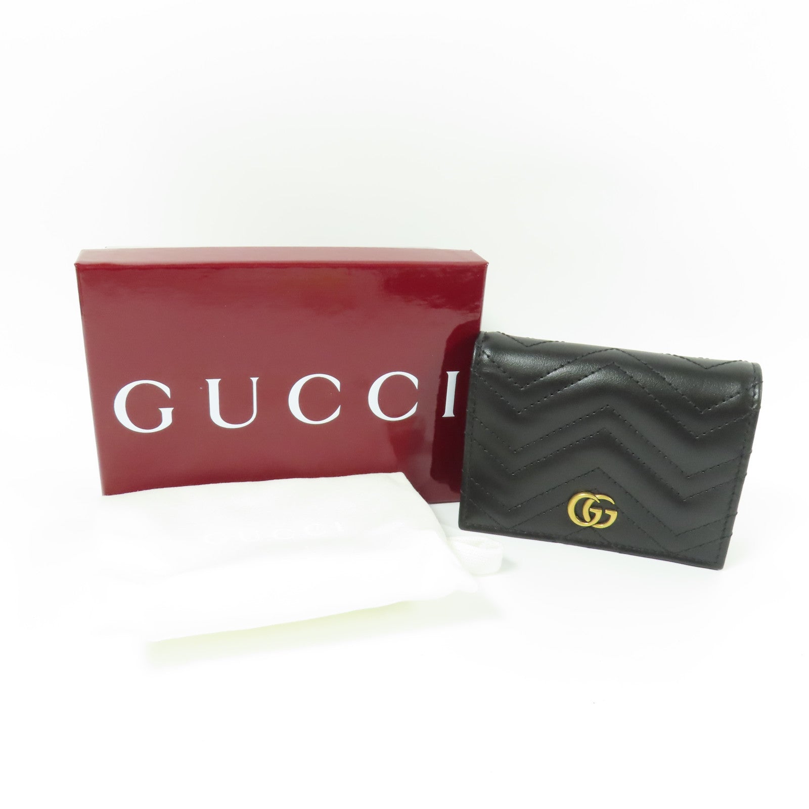 GUCCI Chevron皮革GG Marmont Small Wallet金扣錢包