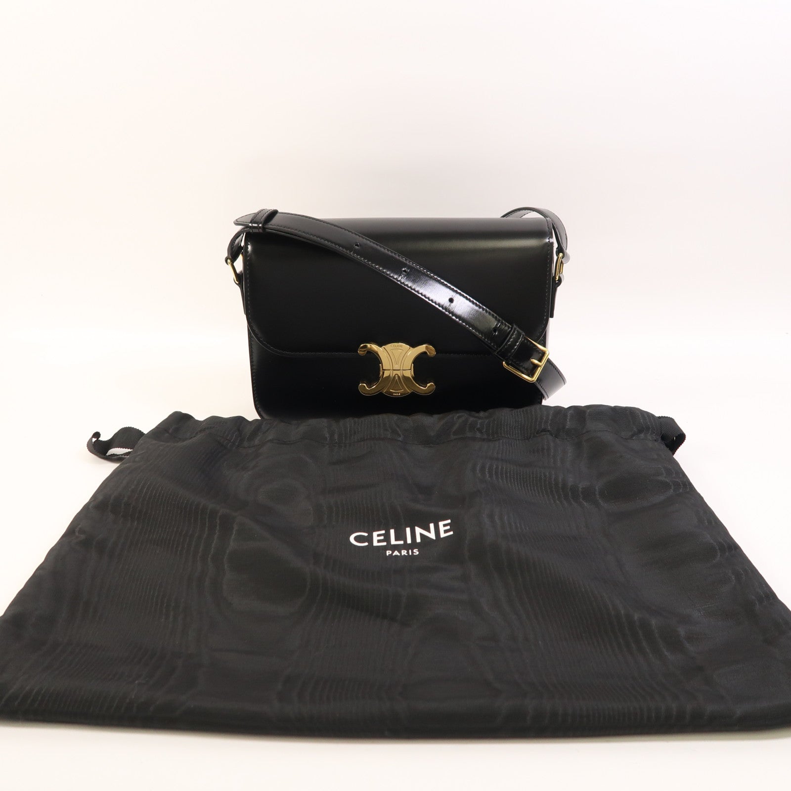 CELINE 牛皮皮革Classique Triomphe金扣肩背袋