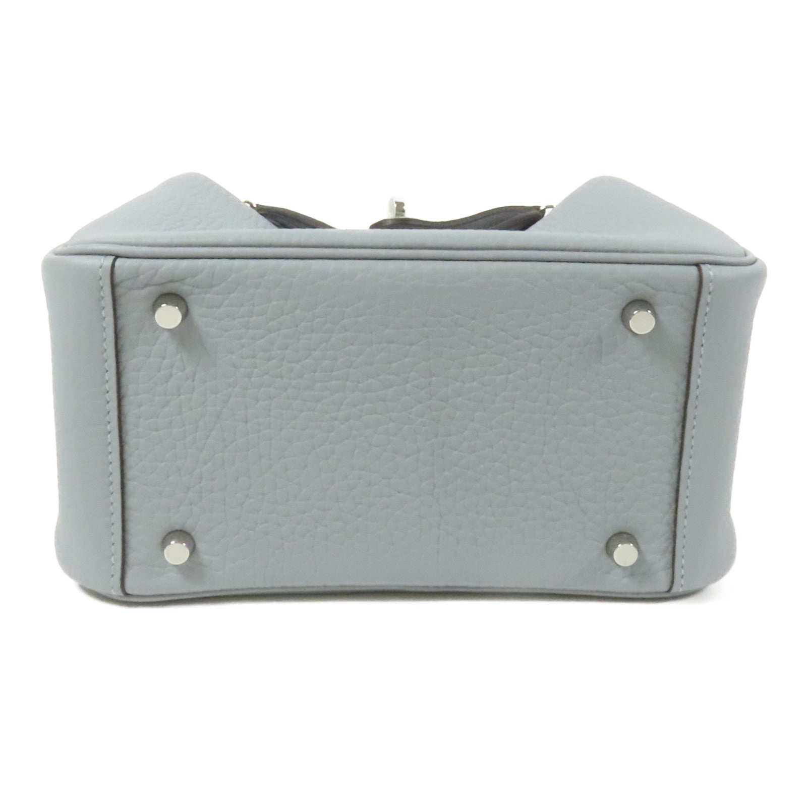 HERMES Clemence皮革Mini Lindy銀扣手挽肩背兩用袋Gris Pantin