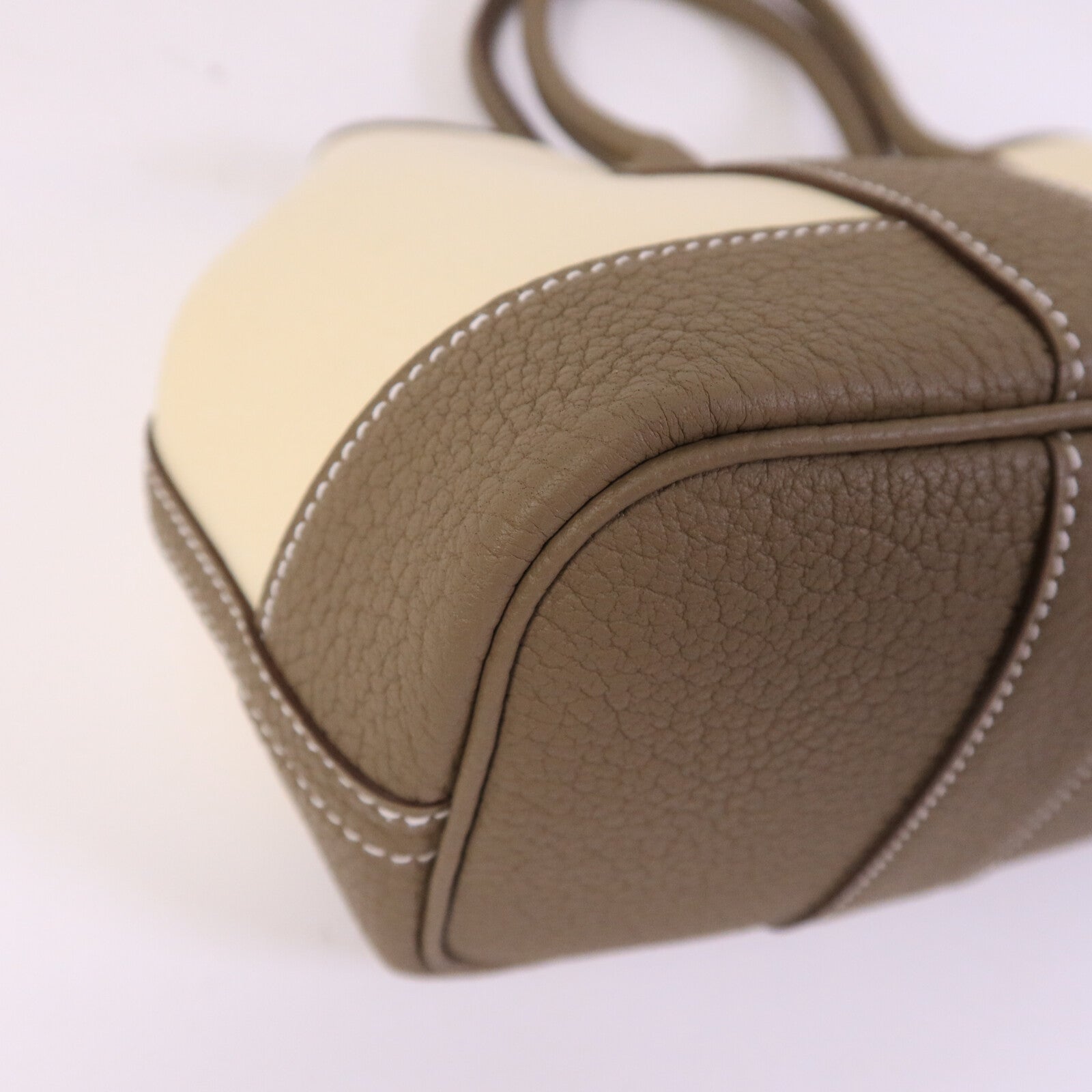 HERMES Officer/Negonda皮革Mini Garden Party手提袋Vanille/Etoupe
