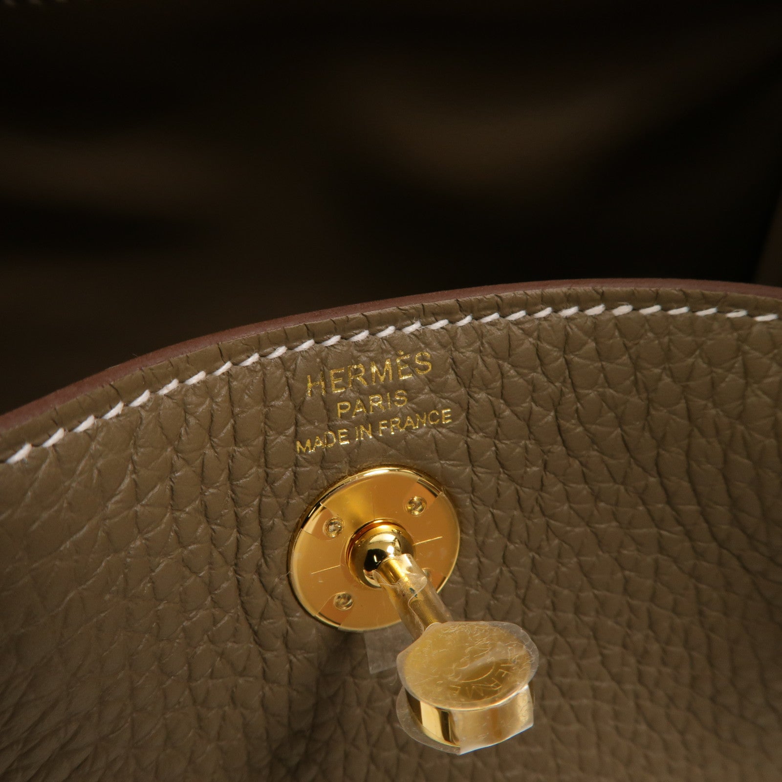 HERMES Clemence皮革Mini Lindy手挽肩背兩用袋Etoupe