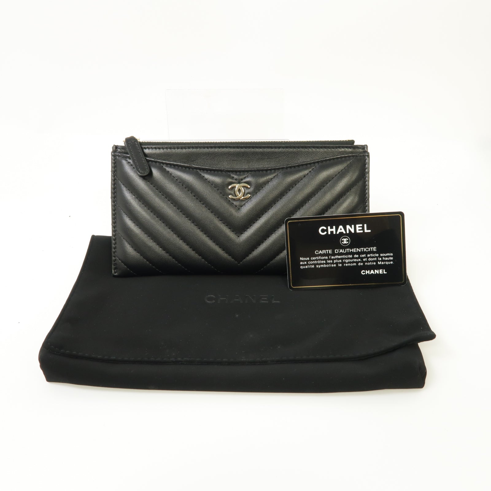 CHANEL 斜紋羊皮皮革Long Zipped Wallet金扣長錢包黑色