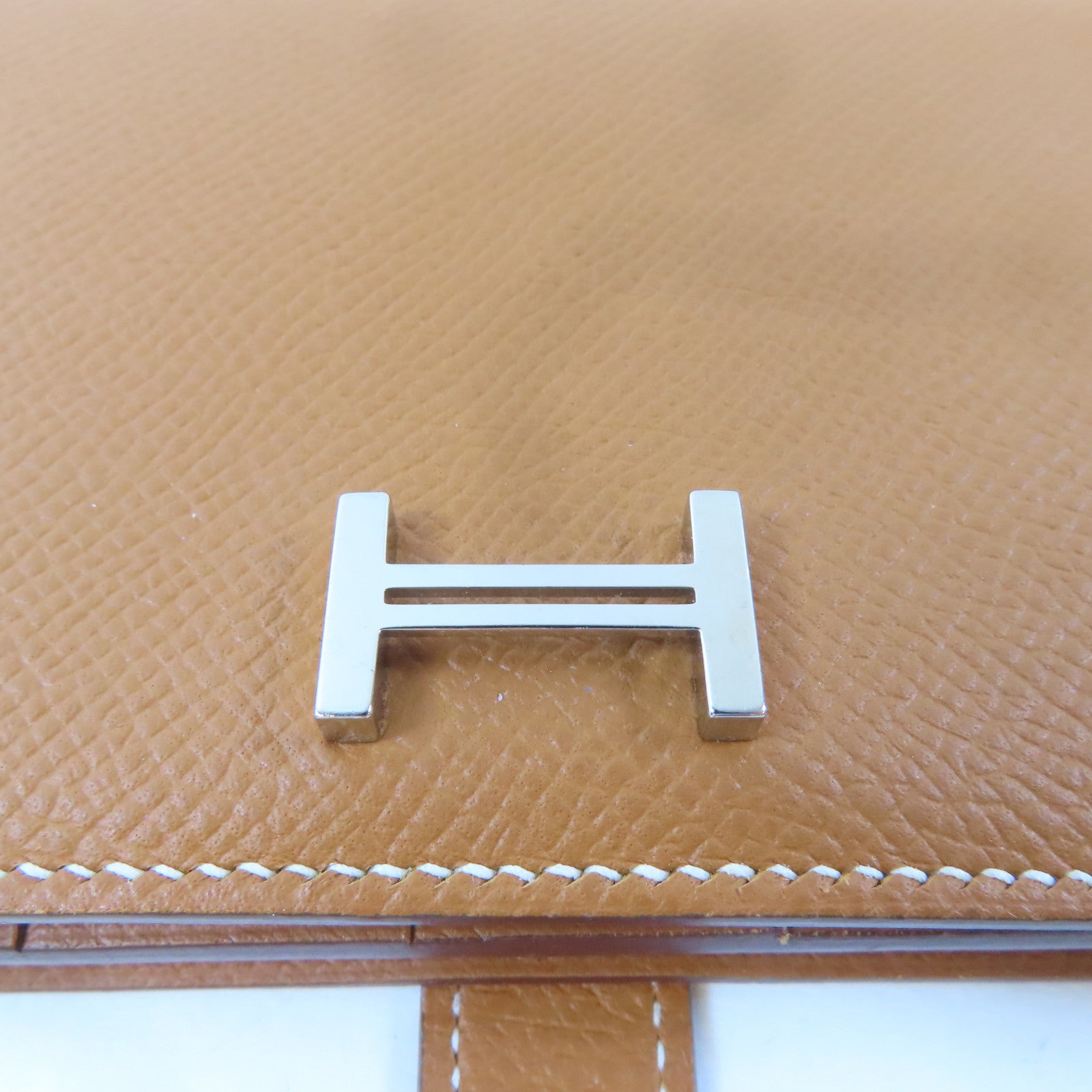 HERMES Epsom皮革Bearn Bifold Wallet銀扣長錢包Gold/金色/啡色