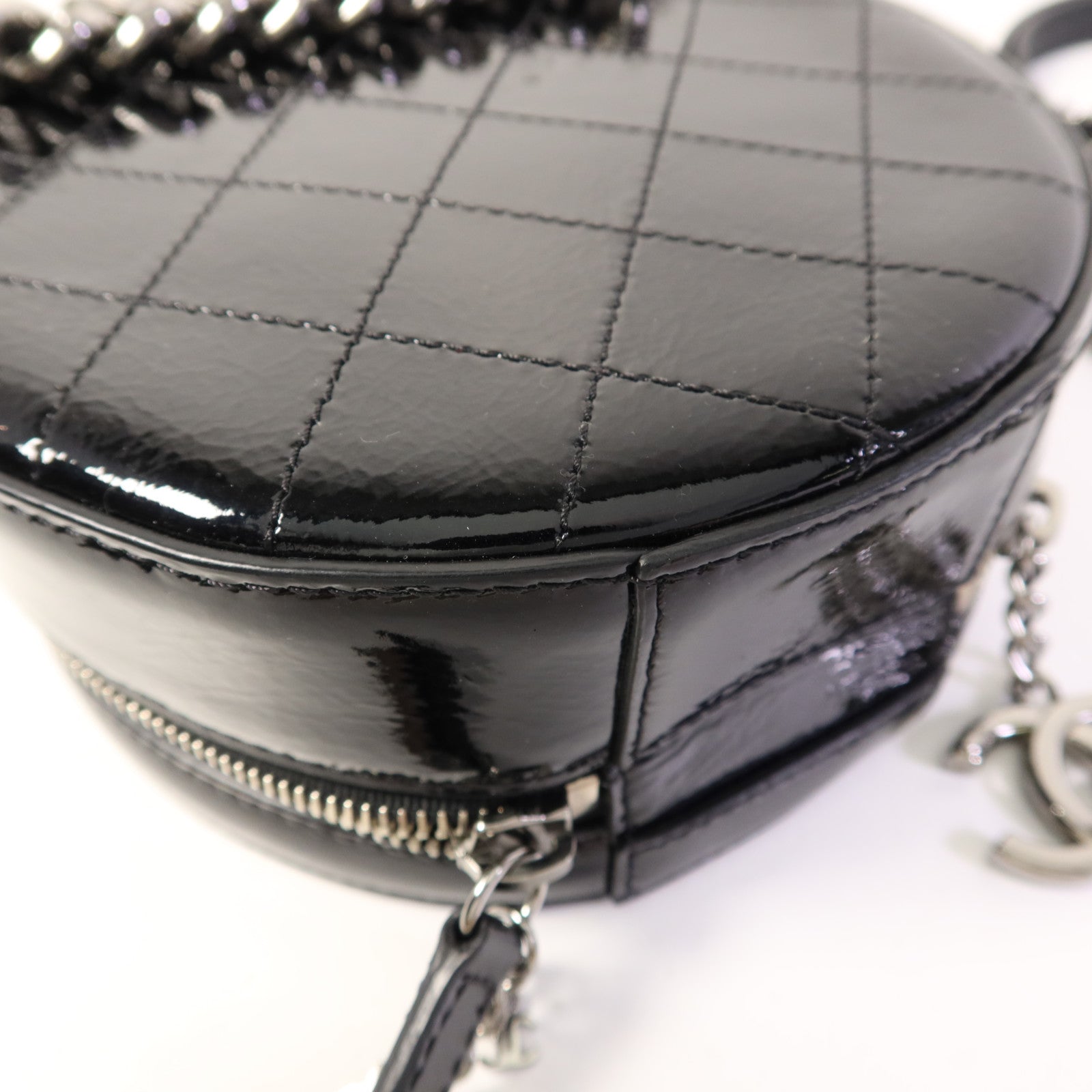CHANEL 漆皮皮革Chain Shoulder Bag銀扣手挽肩背兩用袋