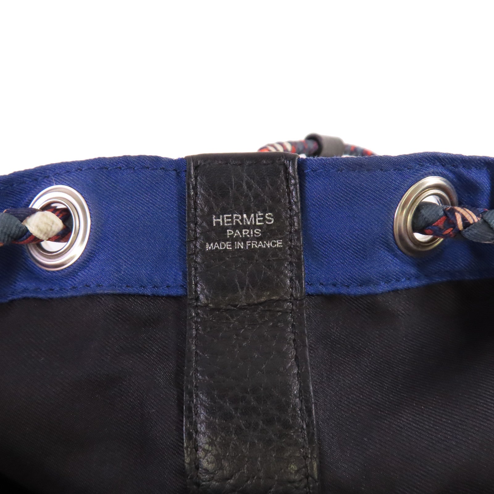 HERMES 【清倉大減價】絲質/皮革Soie Cool Backpack銀扣背包藍色/金色/黑色