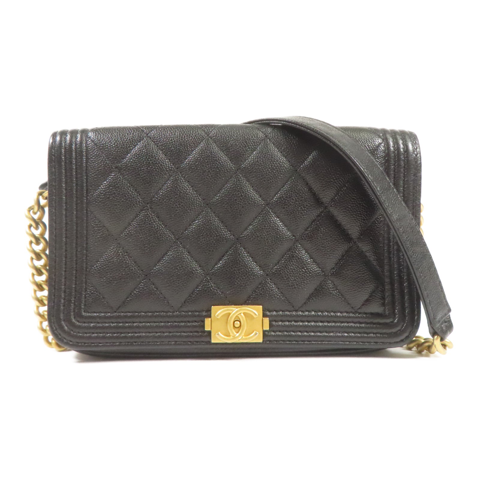 CHANEL CC GHW Boy Chain Shoulder Bag Calfskin Leather Black