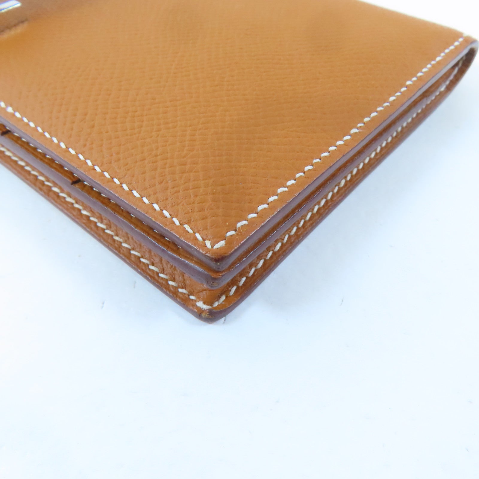 HERMES Epsom皮革Bearn Bifold Wallet銀扣長錢包Gold/金色/啡色