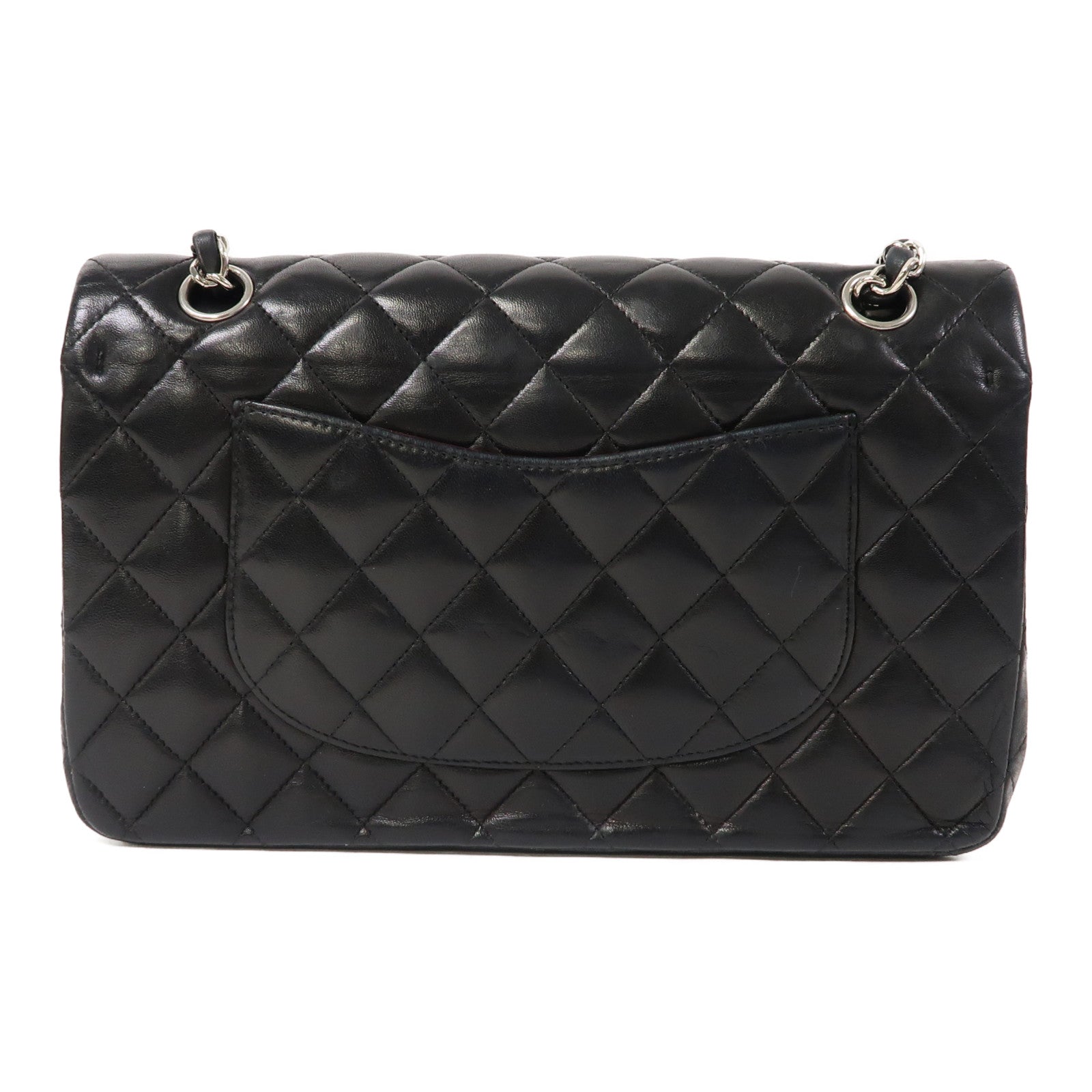 CHANEL 【激減優惠】菱格羊皮皮革Classic Flap 25銀扣鏈帶肩背袋黑色
