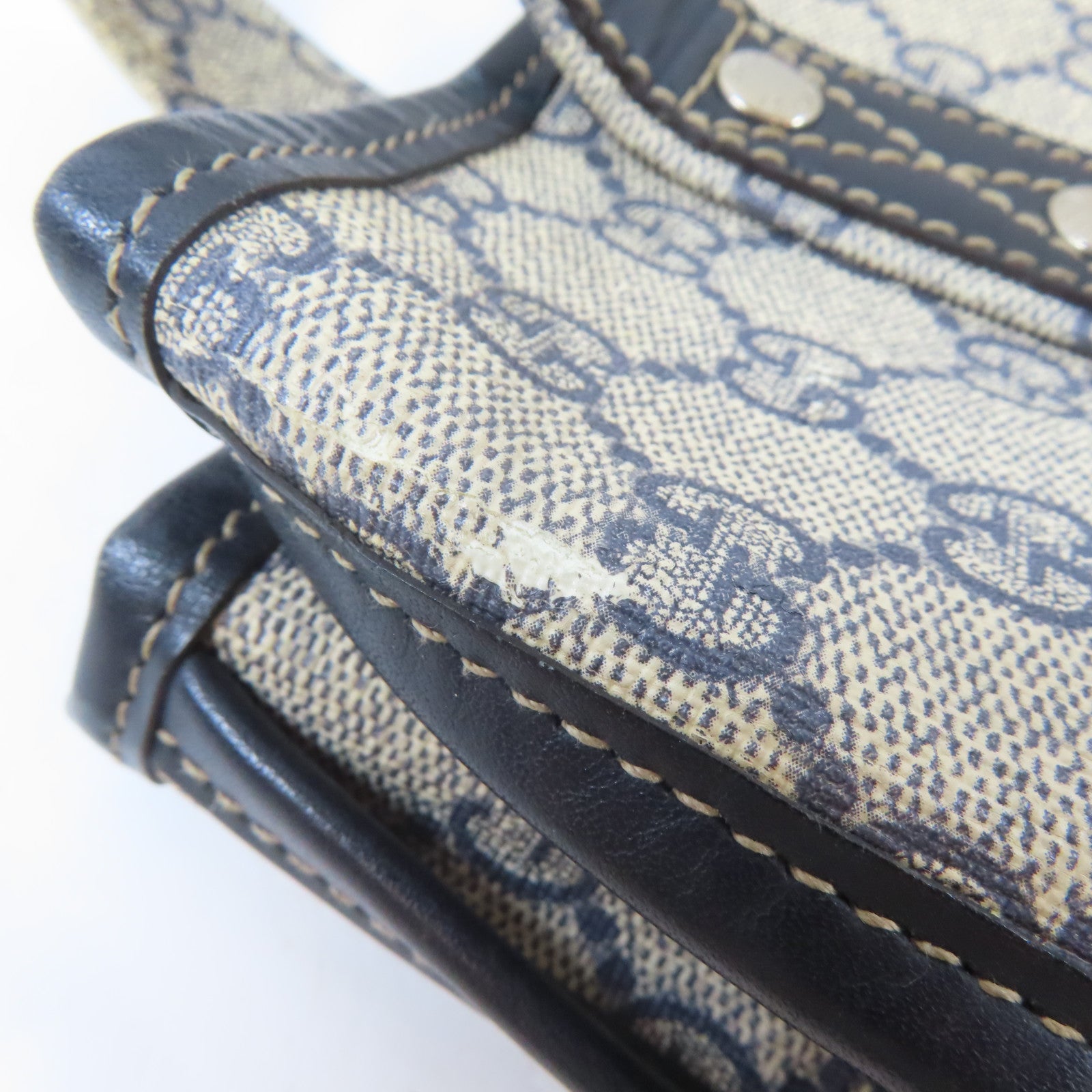 GUCCI 塗層帆布Tote Bag銀扣手挽袋啡色/黑色