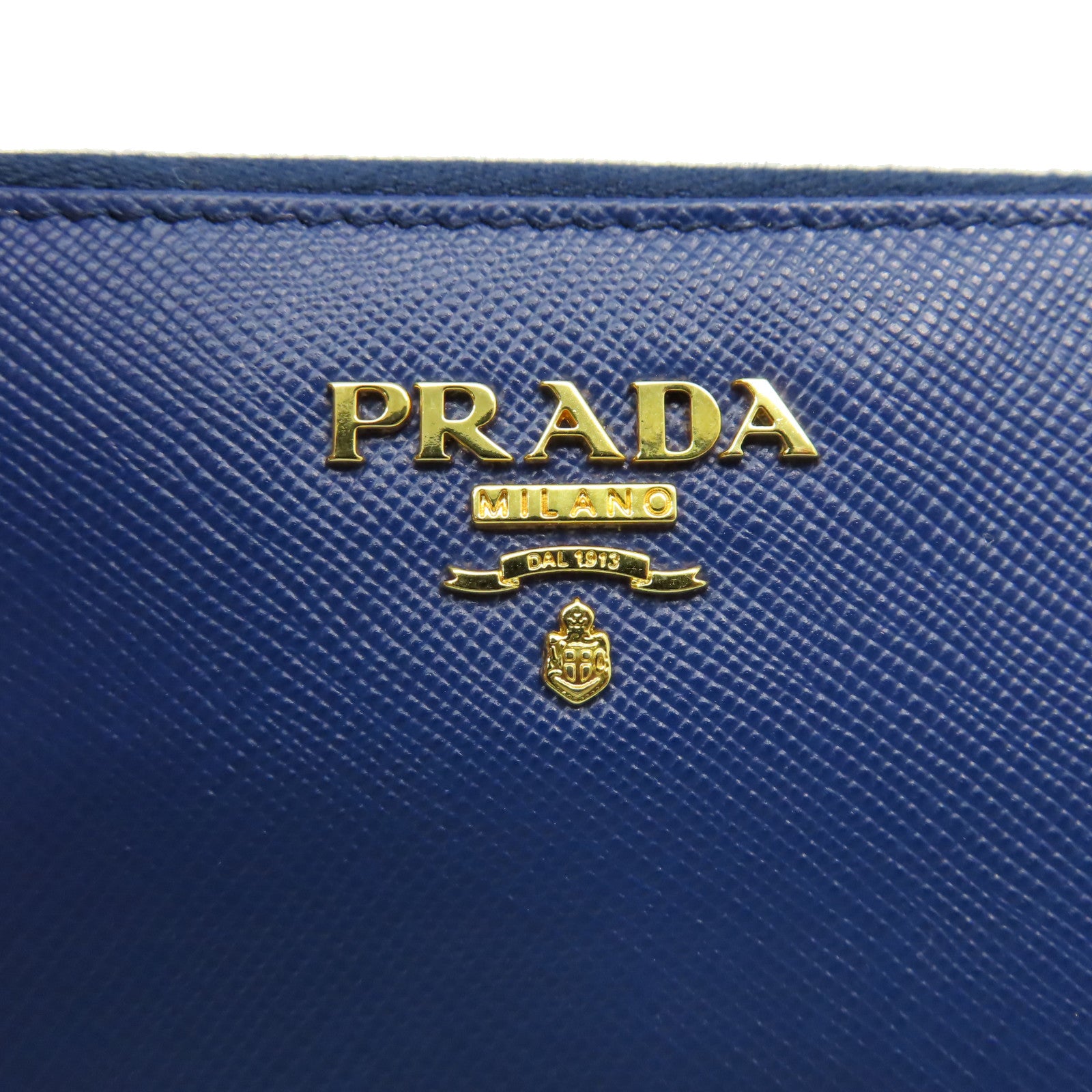 PRADA 【清倉大減價】Saffiano皮革Round Long Wallet金扣拉鏈長錢包藍色