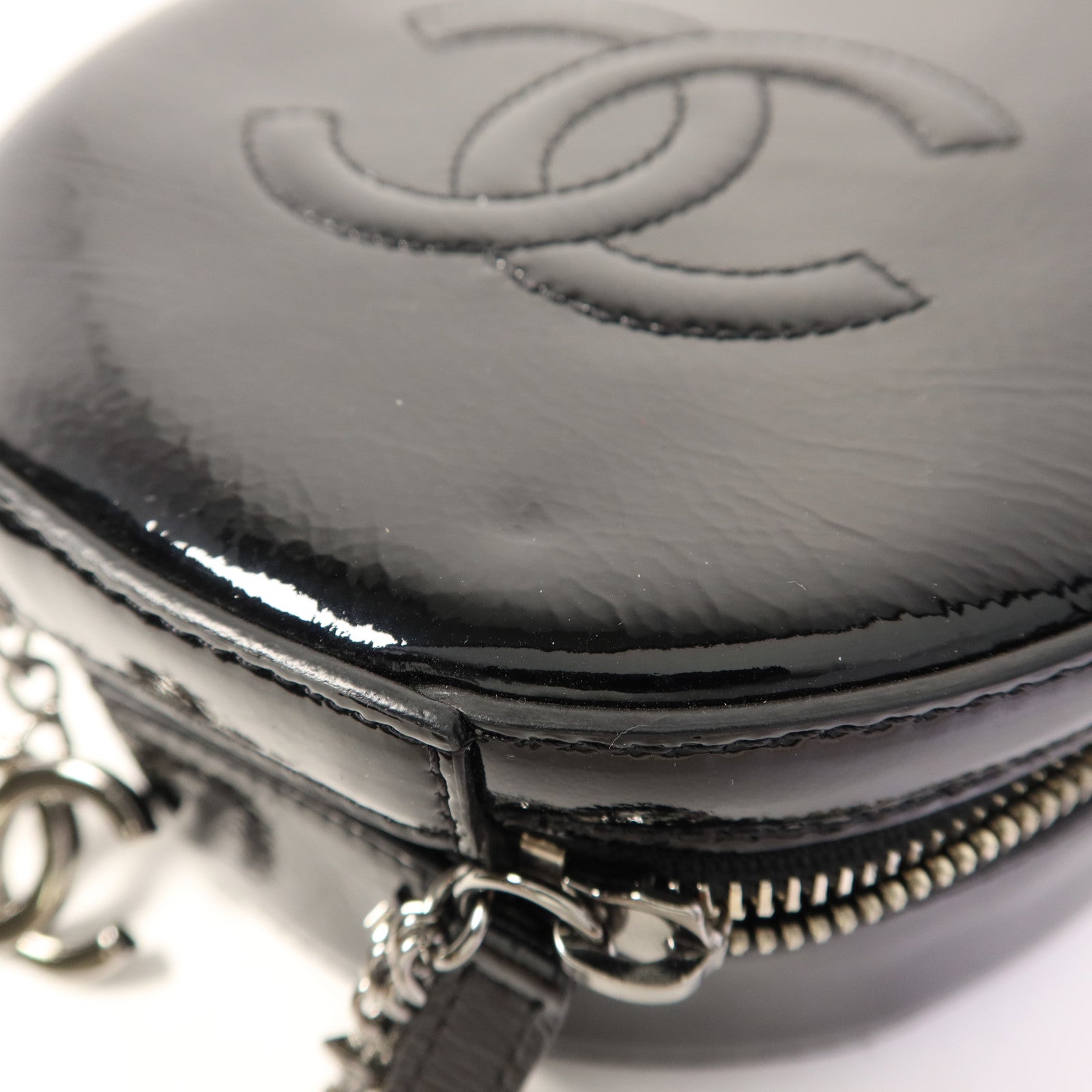 CHANEL 漆皮皮革Chain Shoulder Bag銀扣手挽肩背兩用袋