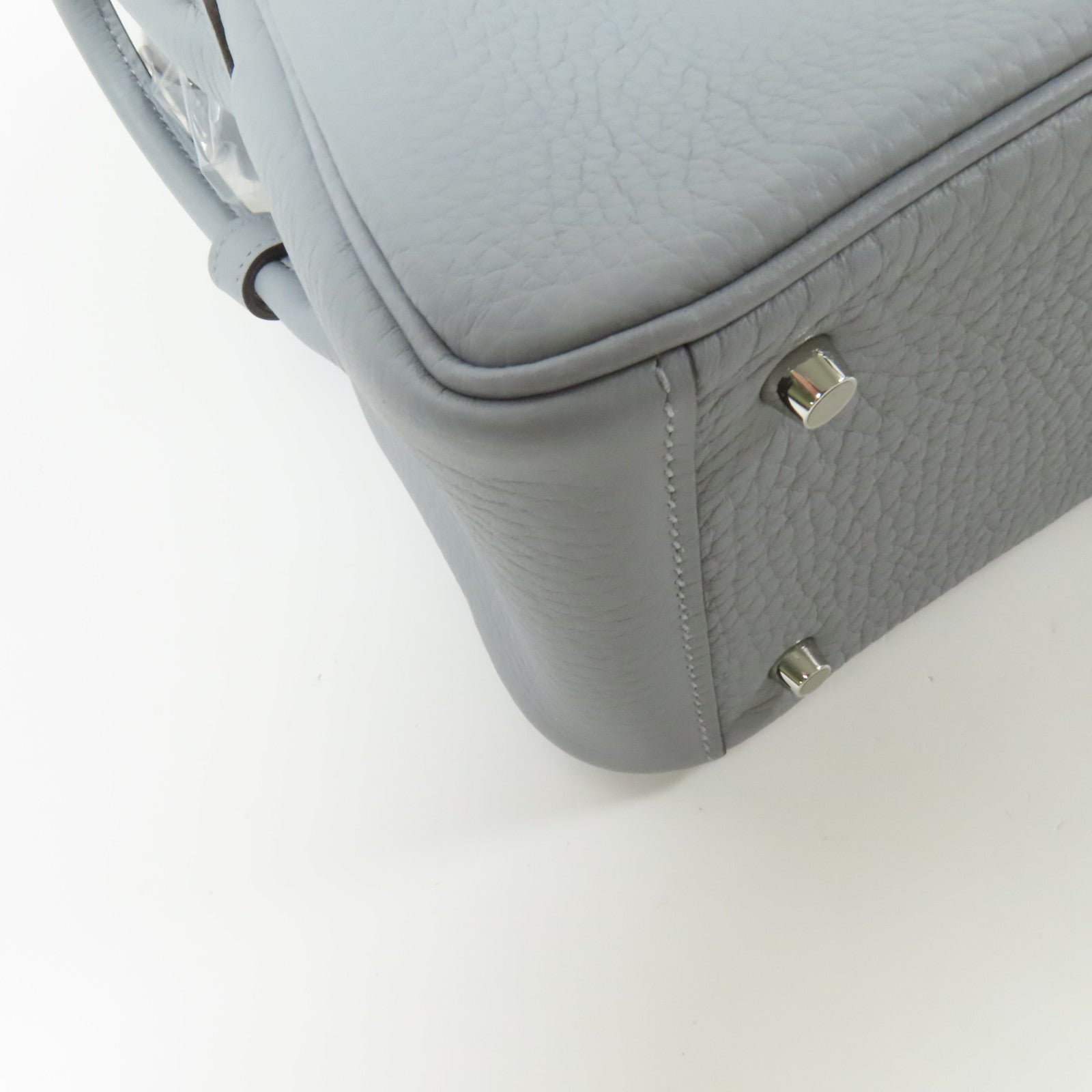 HERMES Clemence皮革Mini Lindy銀扣手挽肩背兩用袋Gris Pantin