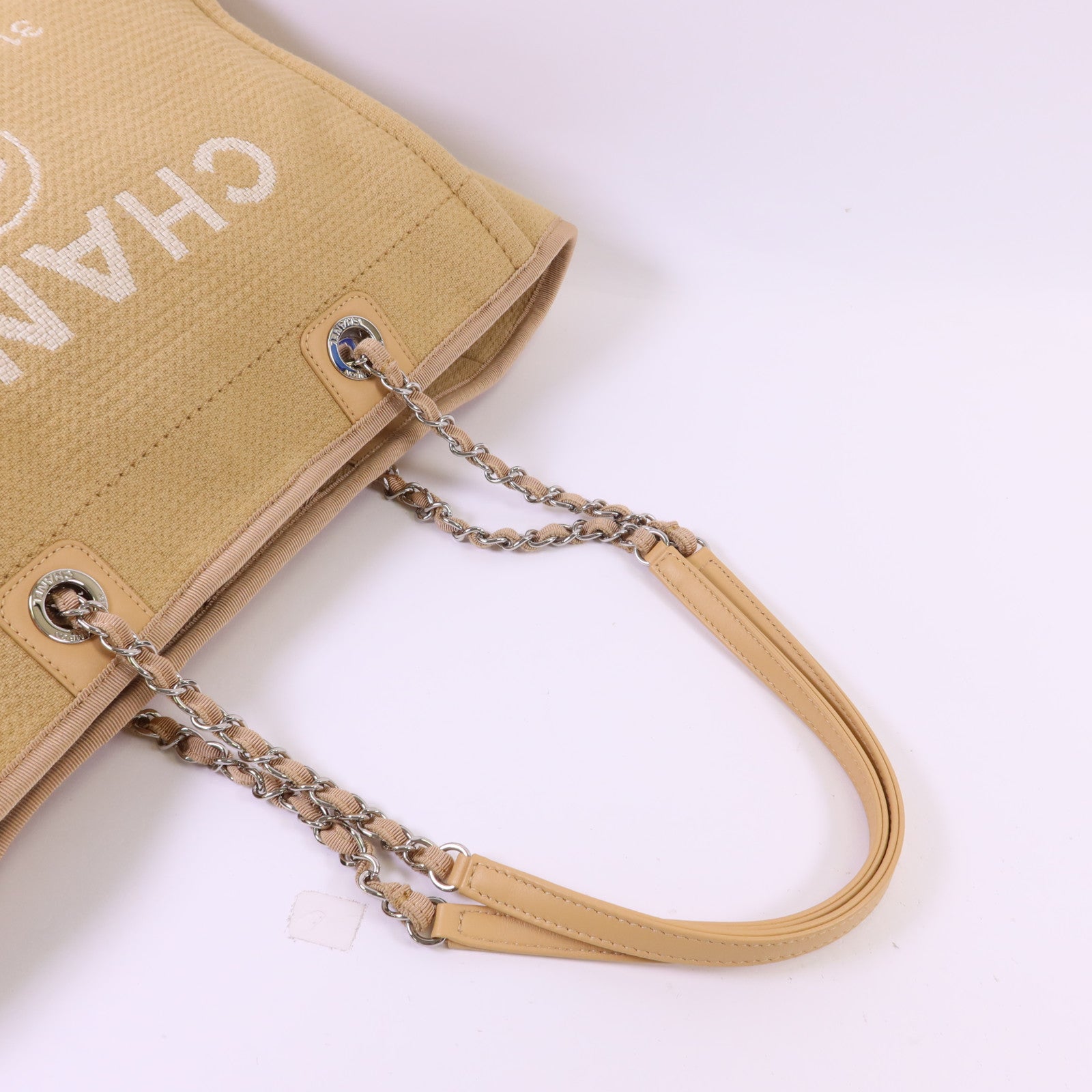 CHANEL 【激減優惠】帆布Deauville Tote Bag銀扣鏈帶肩背袋