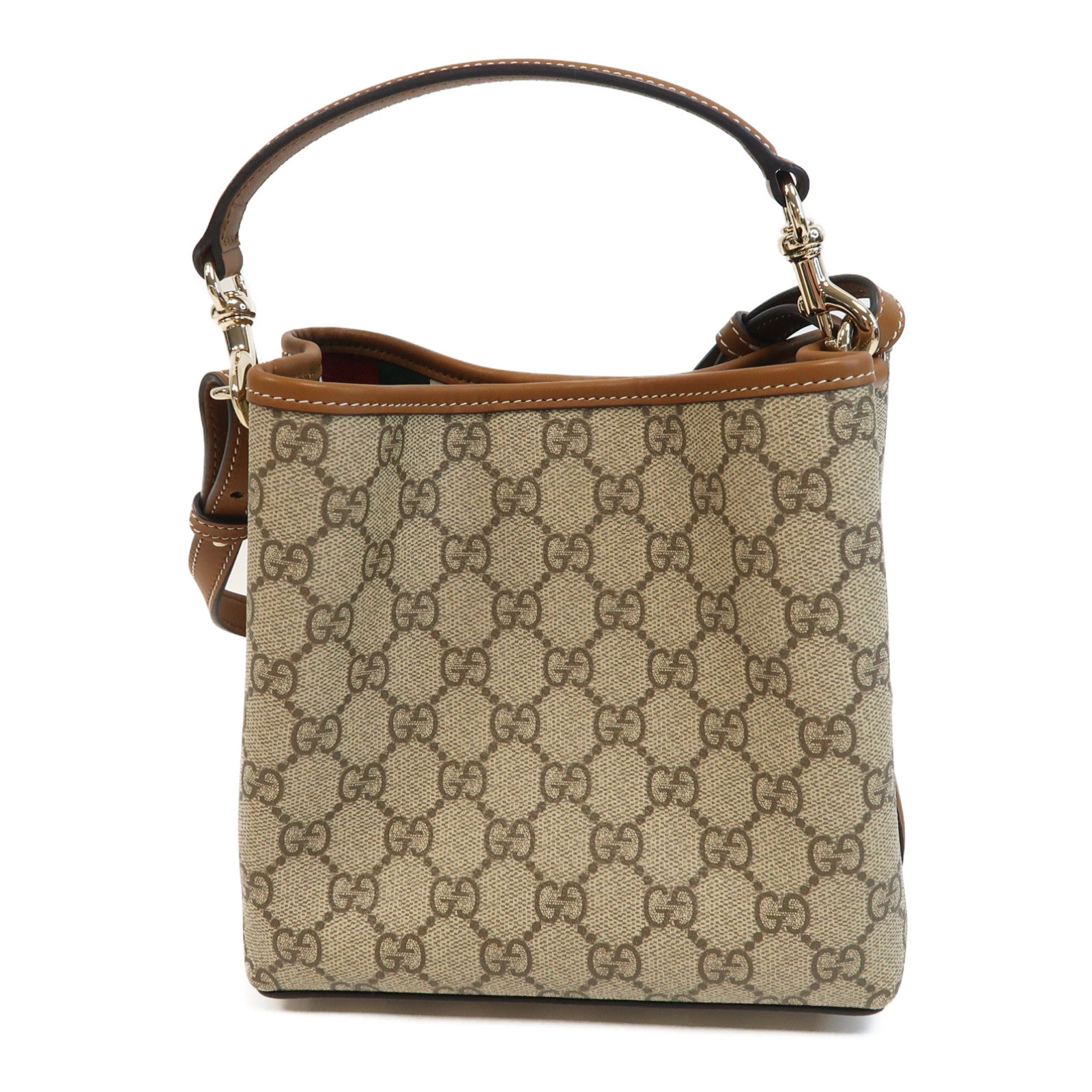 GUCCI 塗層帆布Bucket Bag金扣手挽肩背兩用袋啡色