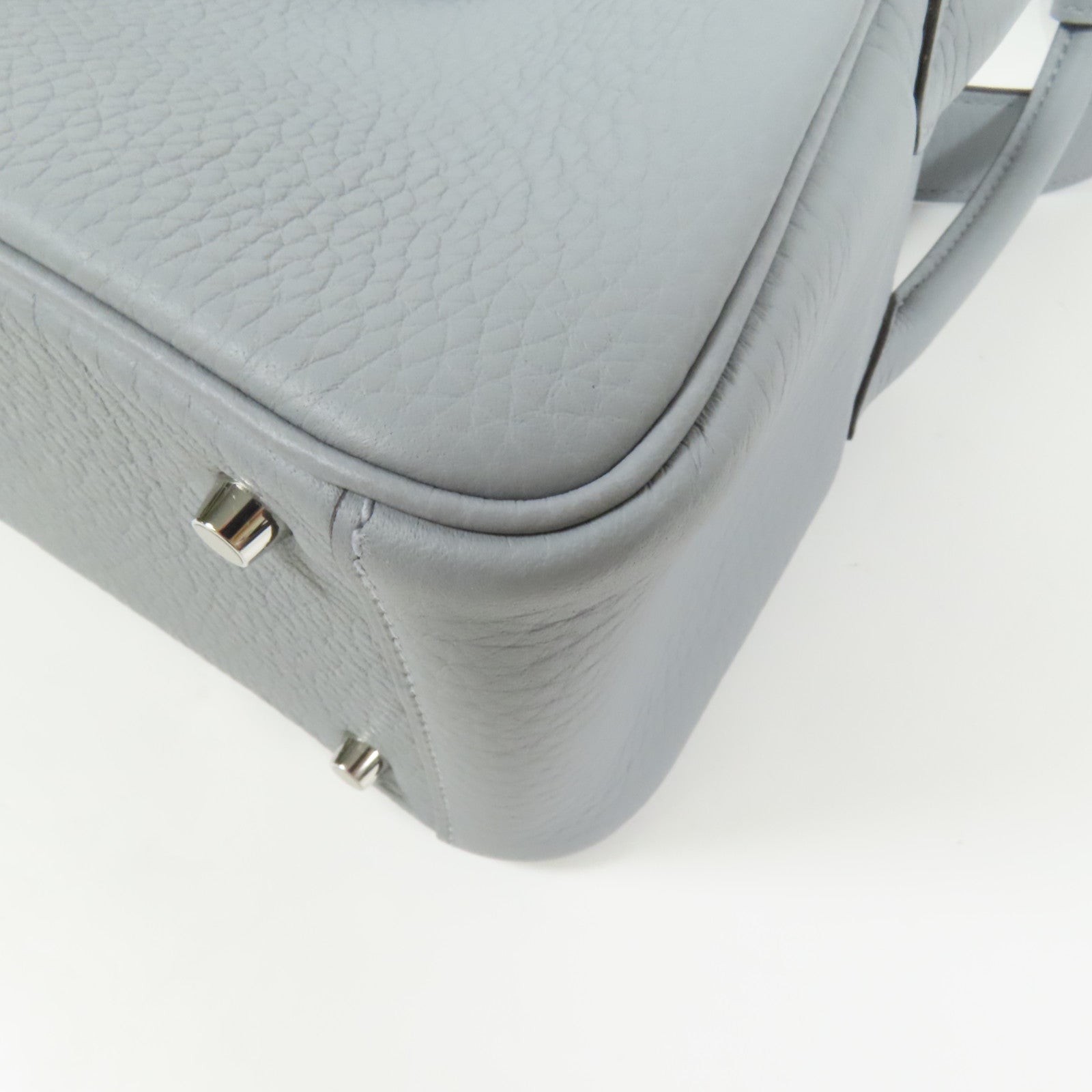 HERMES Clemence皮革Mini Lindy銀扣手挽肩背兩用袋Gris Pantin