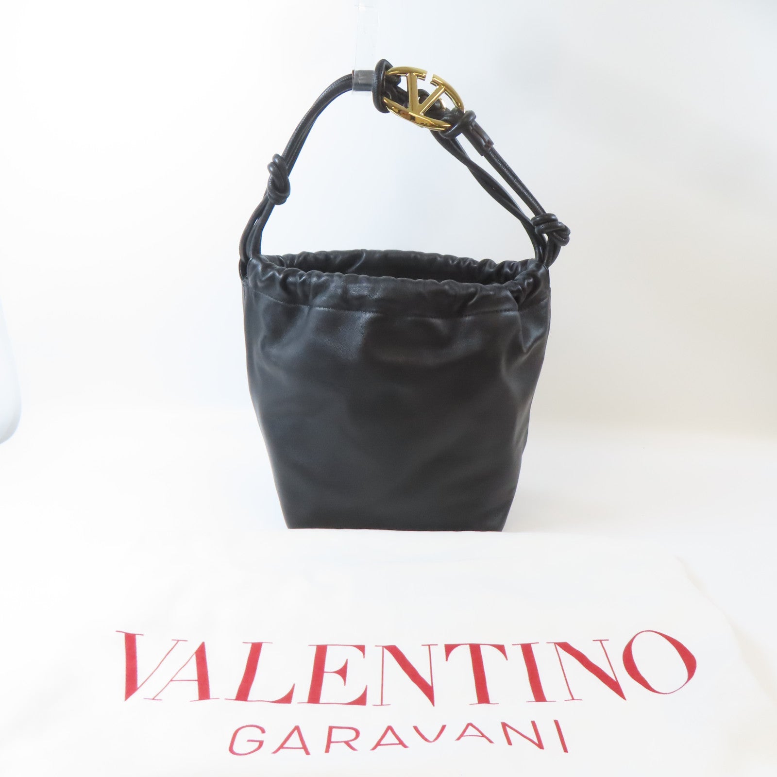 Valentino 牛皮皮革Tote Bag金扣手挽袋黑色