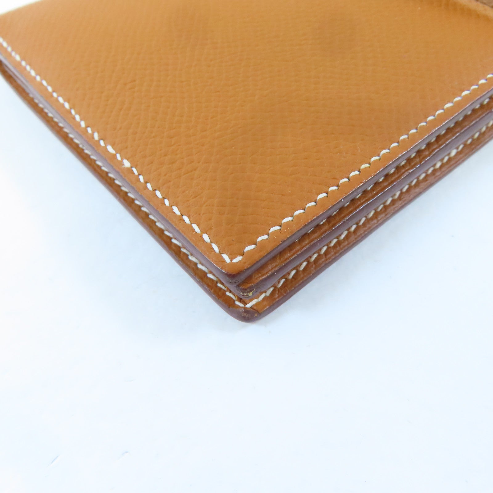 HERMES Epsom皮革Bearn Bifold Wallet銀扣長錢包Gold/金色/啡色