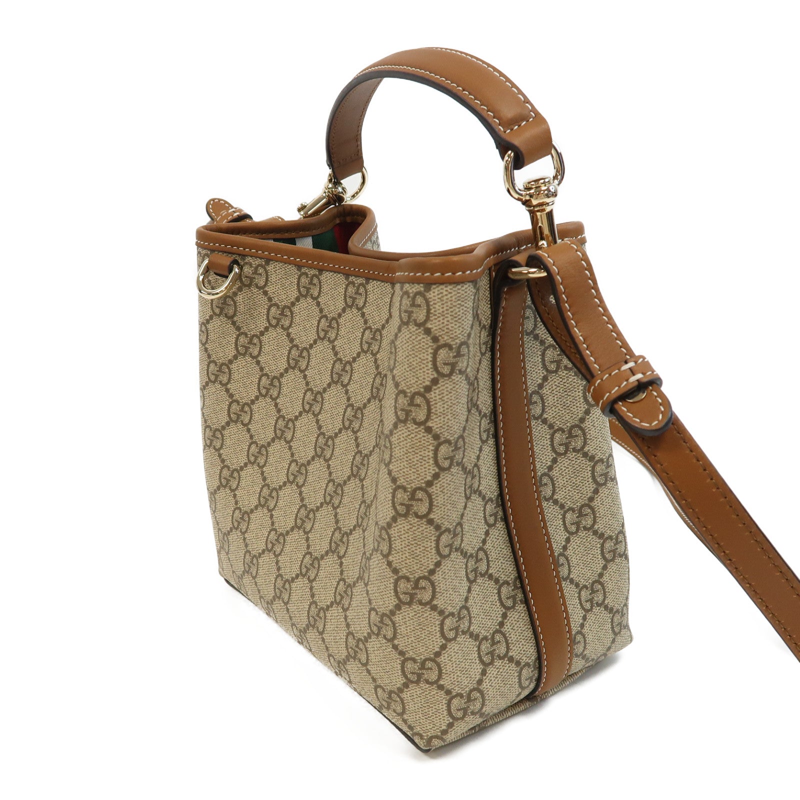 GUCCI 塗層帆布Bucket Bag金扣手挽肩背兩用袋啡色