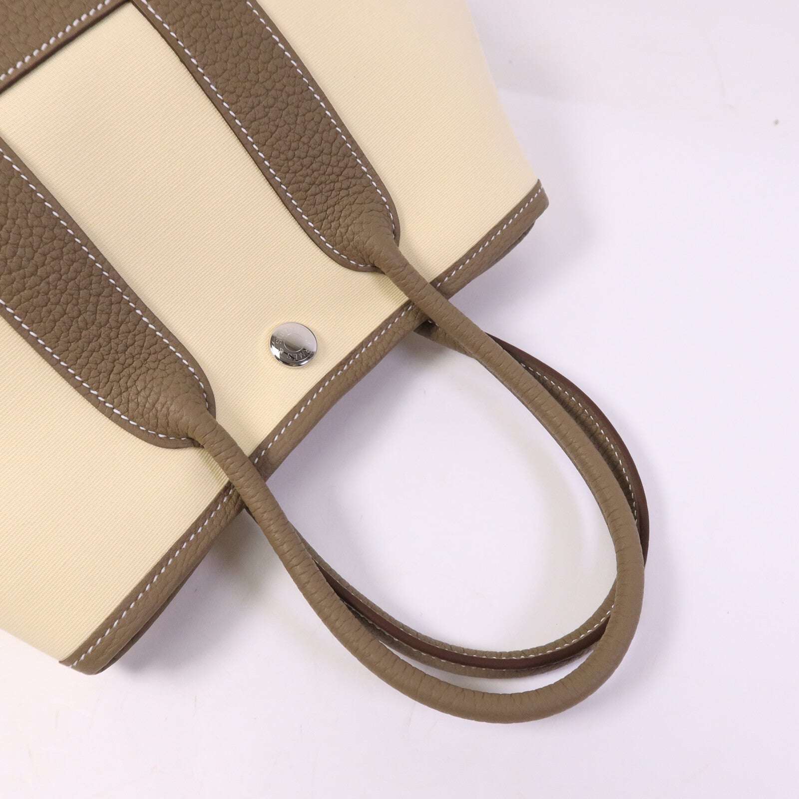 HERMES Officer/Negonda皮革Mini Garden Party手提袋Vanille/Etoupe