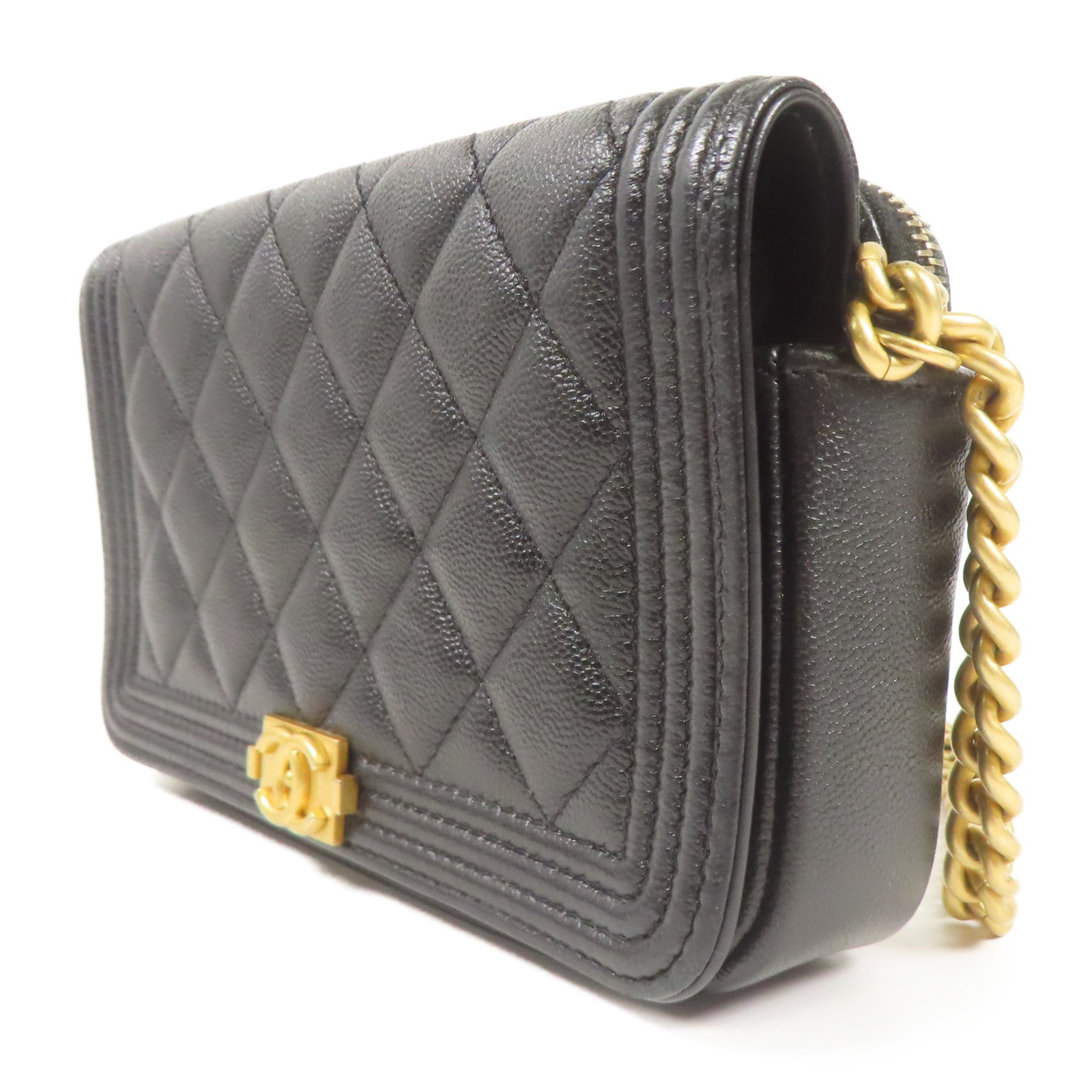 CHANEL CC GHW Boy Chain Shoulder Bag Calfskin Leather Black