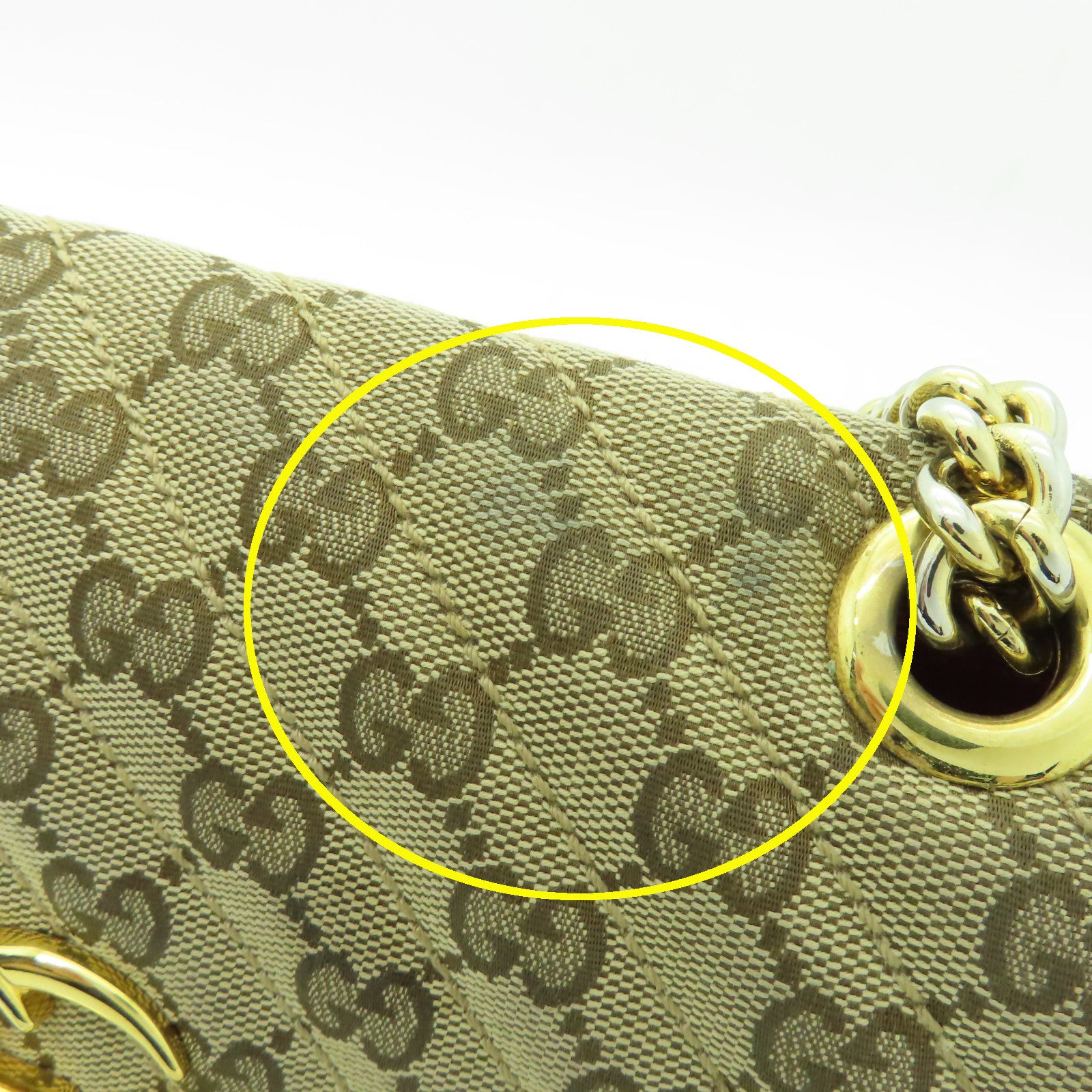 GUCCI 帆布Shoulder Bag金扣鏈帶肩背袋啡色/紅色