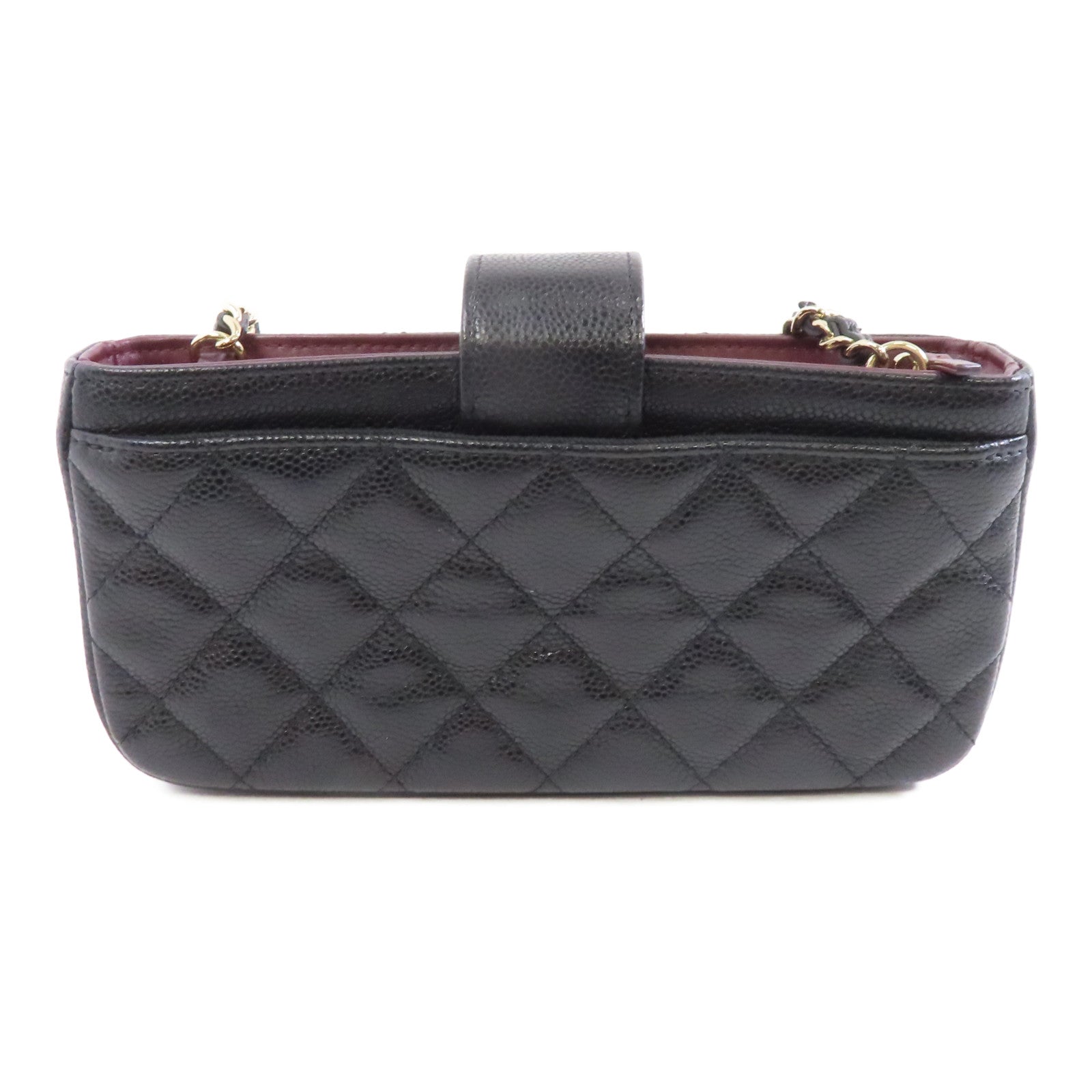 CHANEL 菱格Caviar皮革Affinity Phone Bag金扣鏈帶肩背袋黑色
