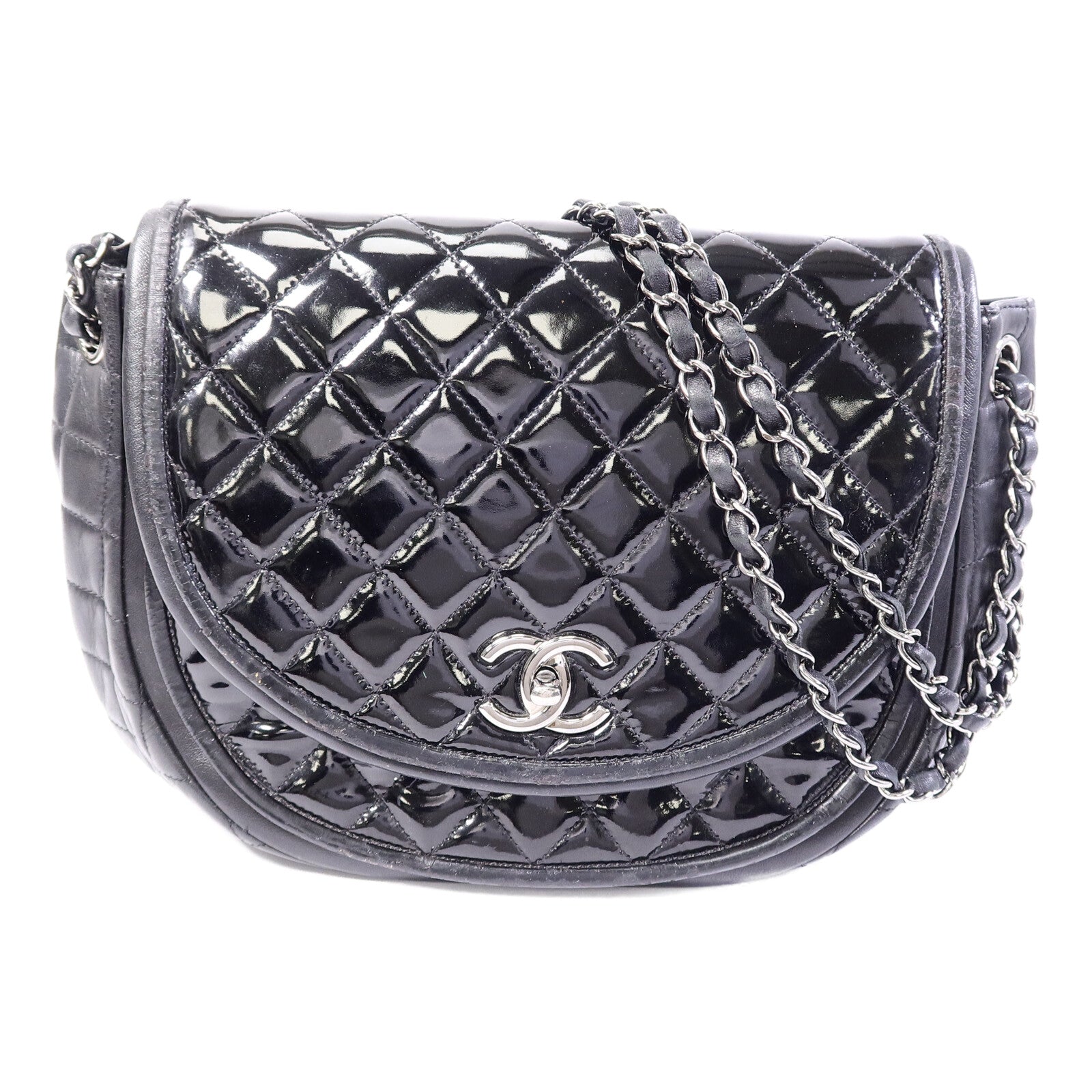CHANEL 【激減優惠】漆皮皮革Shoulder Bag銀扣鏈帶肩背袋