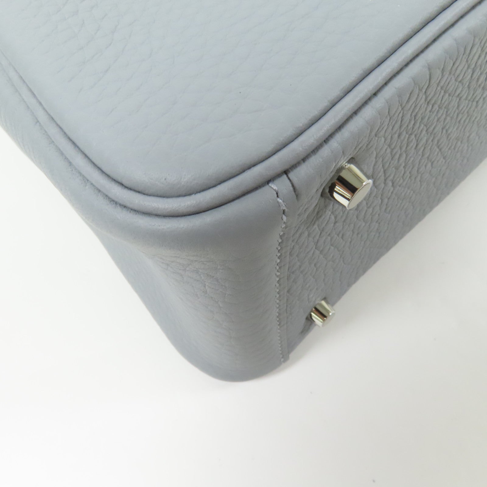 HERMES Clemence皮革Mini Lindy銀扣手挽肩背兩用袋Gris Pantin