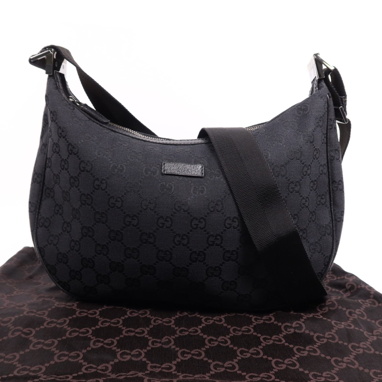 GUCCI 帆布Shoulder Bag銀扣肩背袋