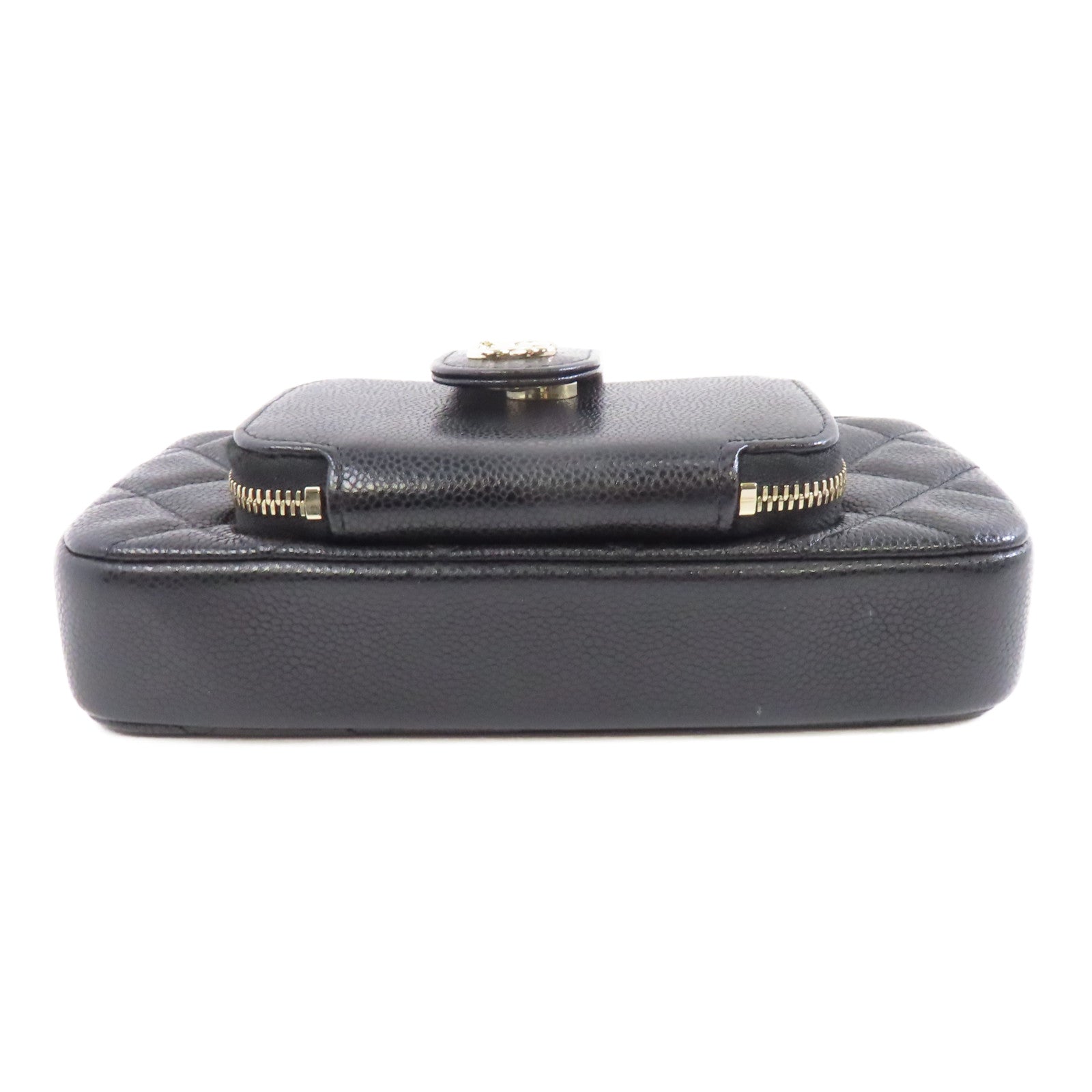 CHANEL 菱格Caviar皮革Affinity Phone Bag金扣鏈帶肩背袋黑色