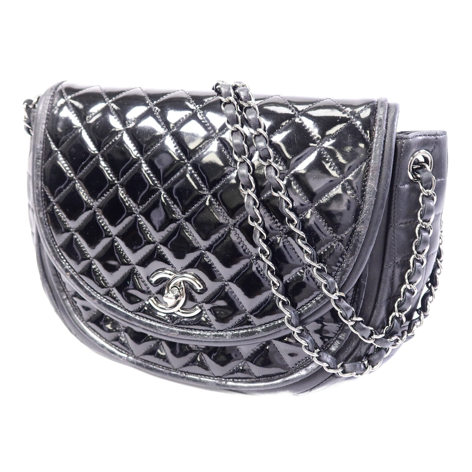 CHANEL 【激減優惠】漆皮皮革Shoulder Bag銀扣鏈帶肩背袋