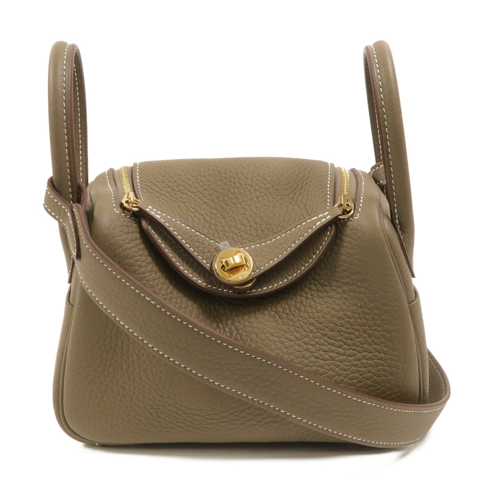 HERMES Clemence皮革Mini Lindy手挽肩背兩用袋Etoupe