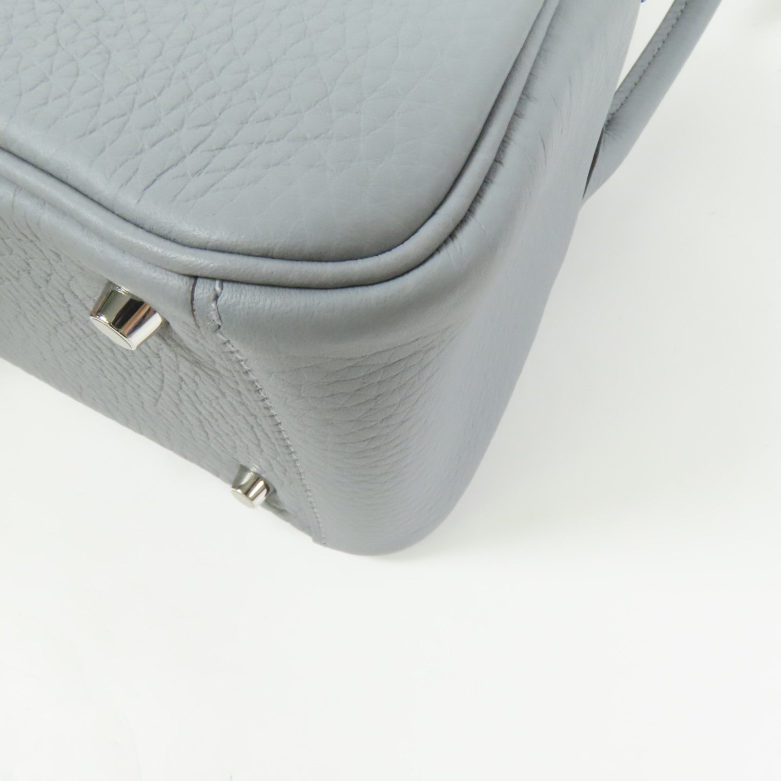 HERMES Clemence皮革Mini Lindy銀扣手挽肩背兩用袋Gris Pantin