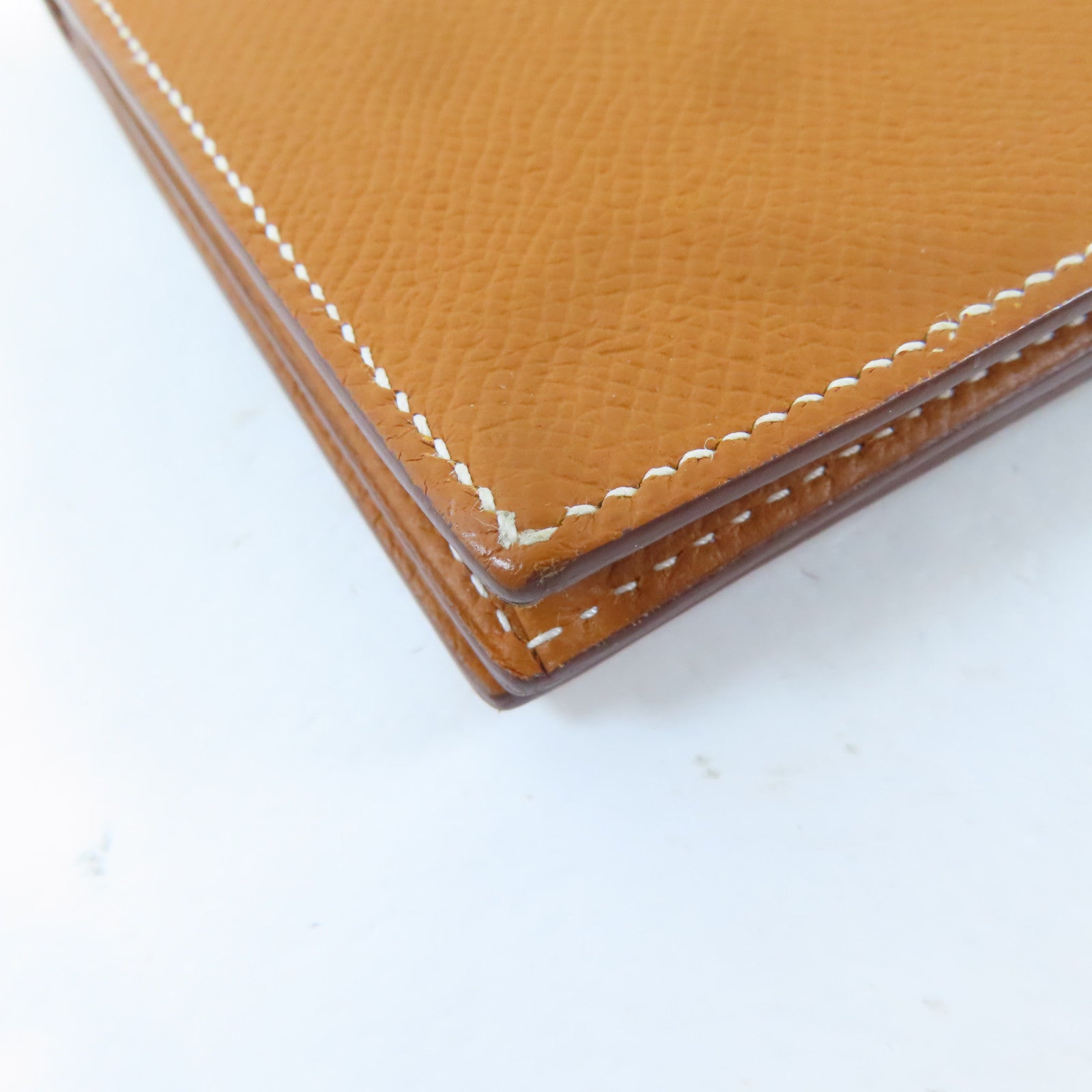 HERMES Epsom皮革Bearn Bifold Wallet銀扣長錢包Gold/金色/啡色