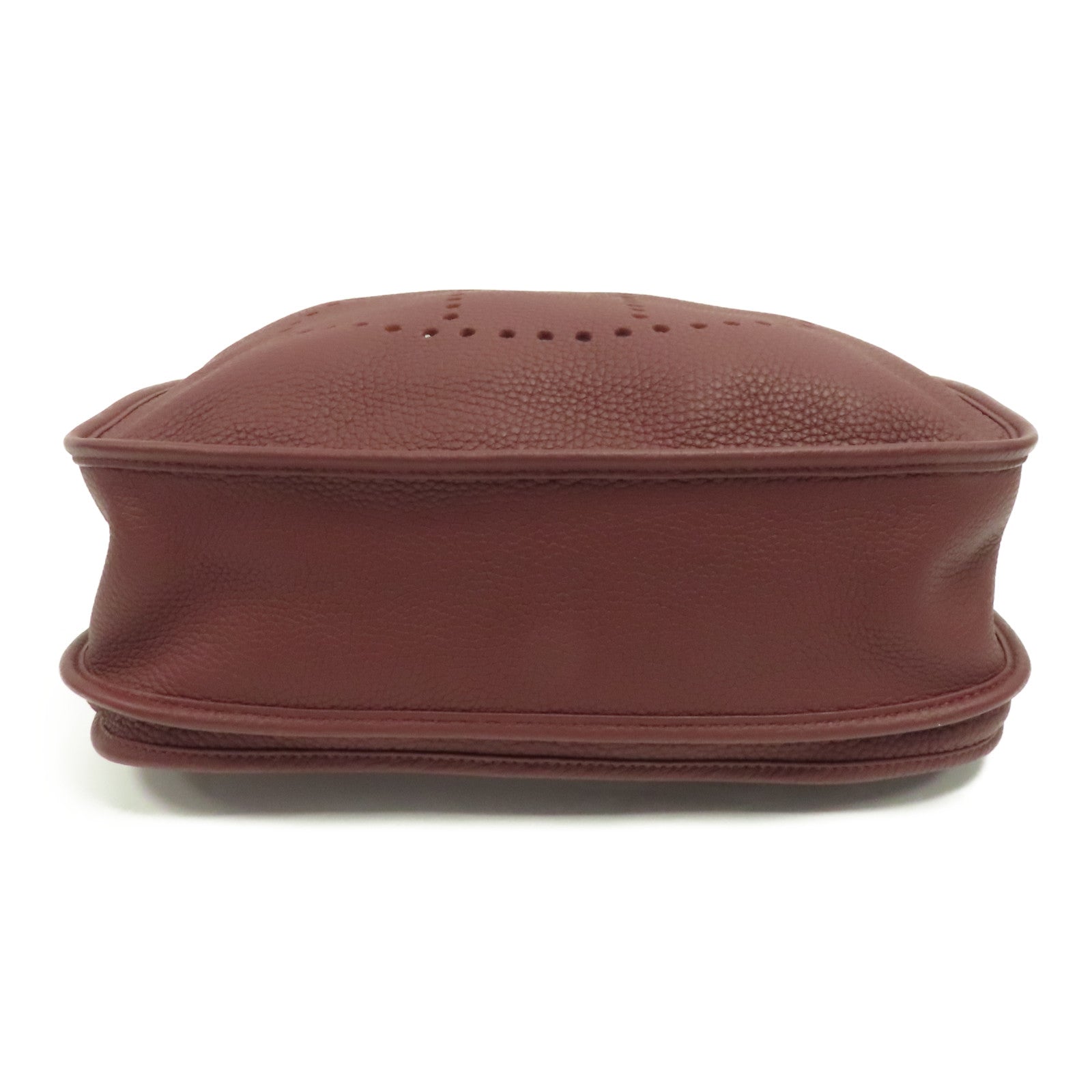 HERMES Clemence皮革Evelyne PM銀扣肩背袋酒紅色/Bordeaux
