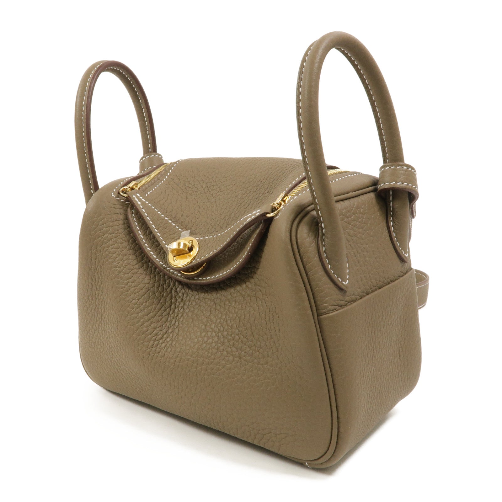 HERMES Clemence皮革Mini Lindy手挽肩背兩用袋Etoupe