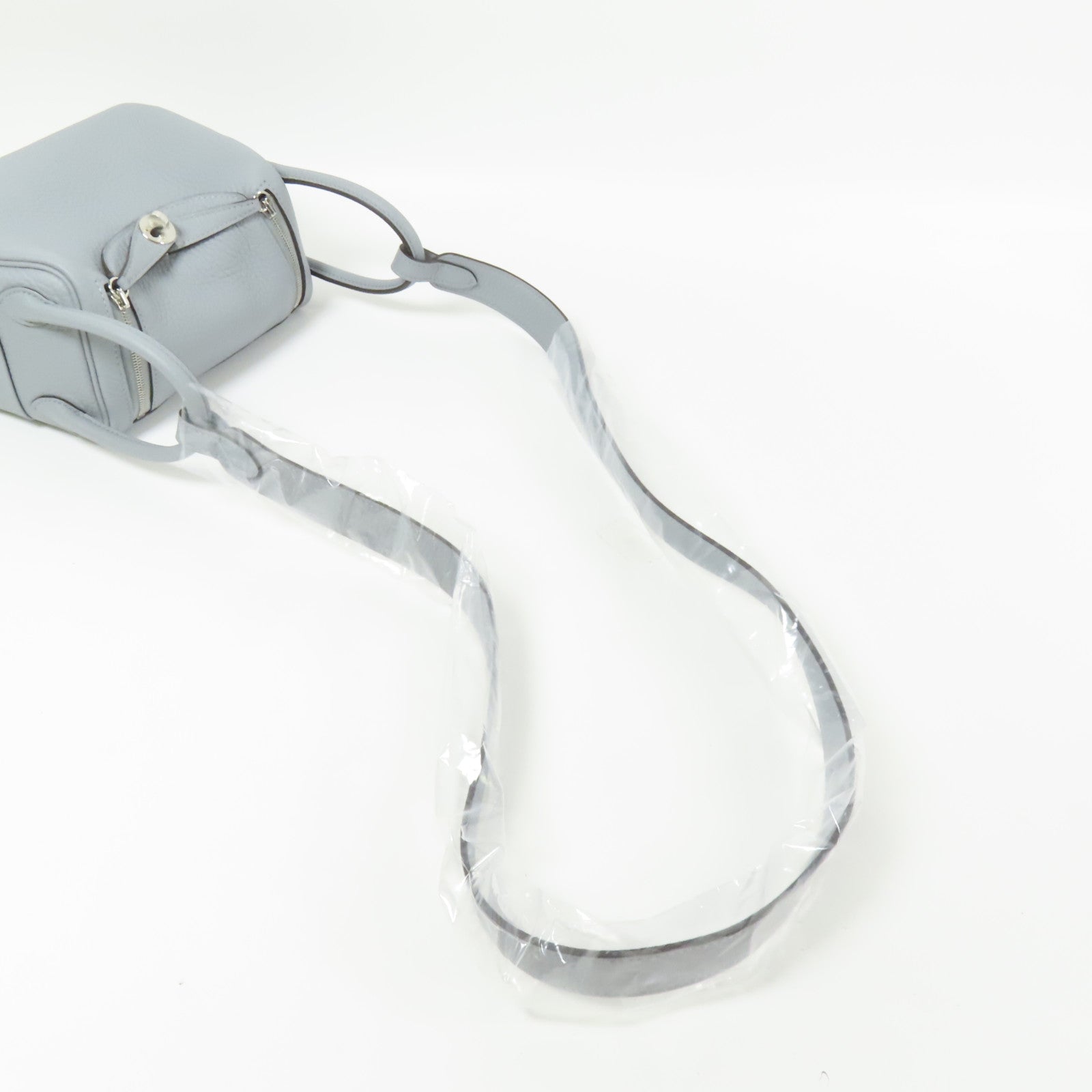 HERMES Clemence皮革Mini Lindy銀扣手挽肩背兩用袋Gris Pantin