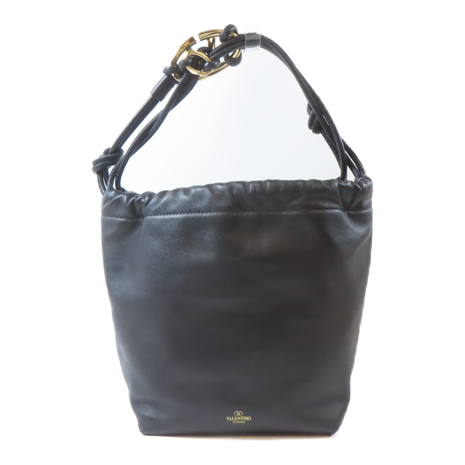 Valentino 牛皮皮革Tote Bag金扣手挽袋黑色