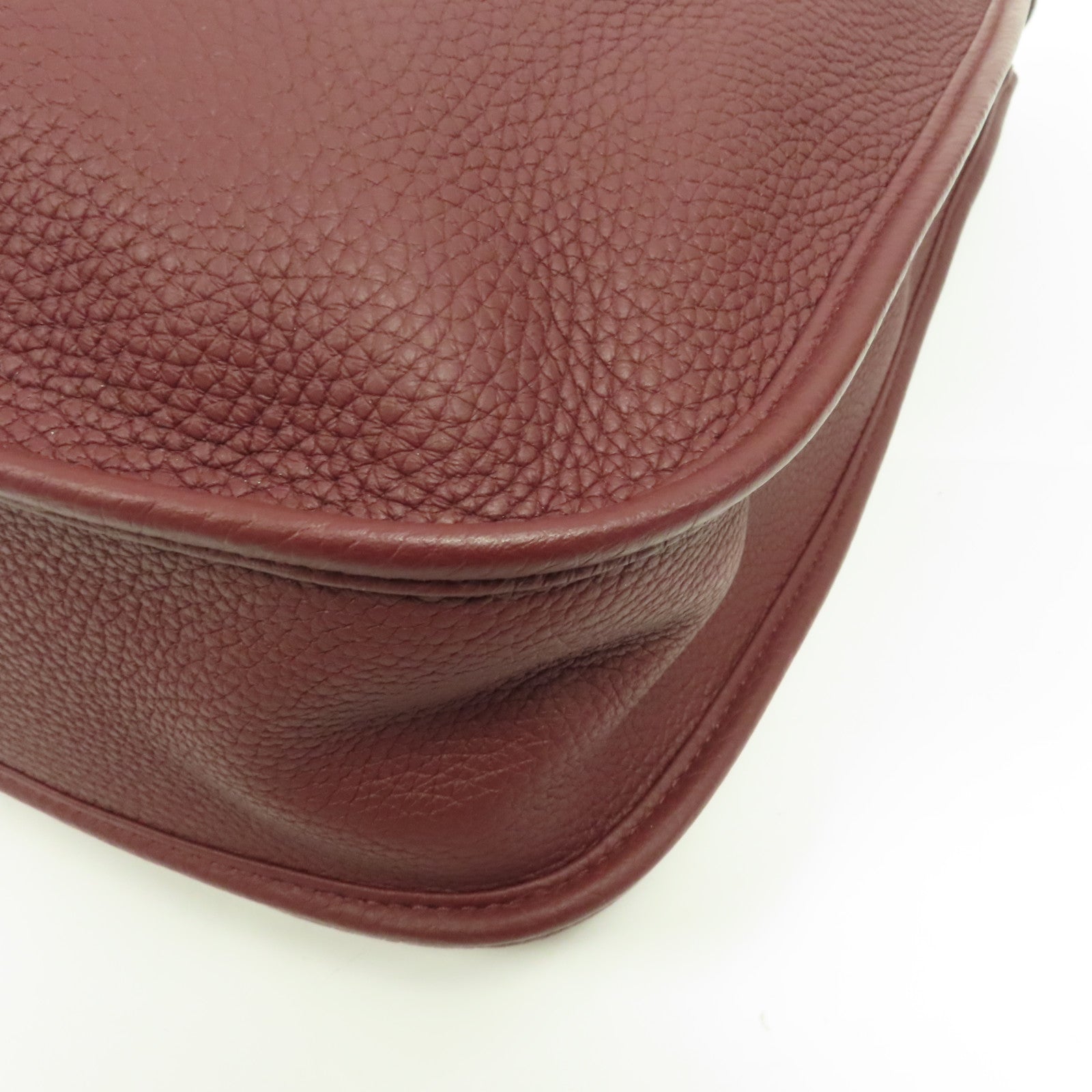 HERMES Clemence皮革Evelyne PM銀扣肩背袋酒紅色/Bordeaux