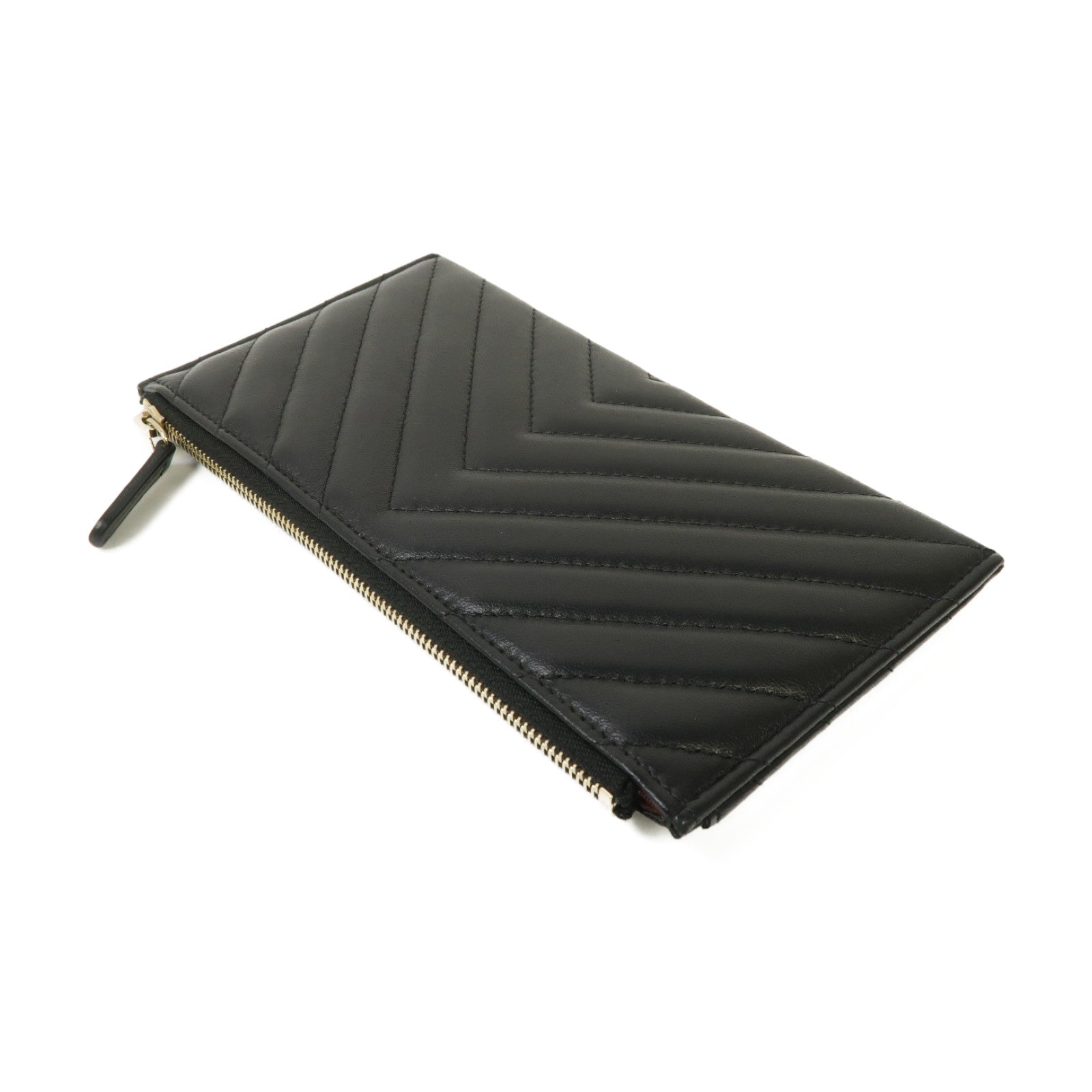 CHANEL 斜紋羊皮皮革Long Zipped Wallet金扣長錢包黑色