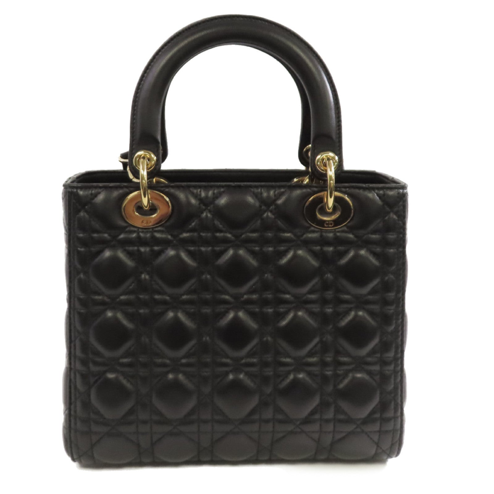 Dior 羊皮皮革Lady Dior 2Way Shoulder Bag金扣手挽肩背兩用袋黑色