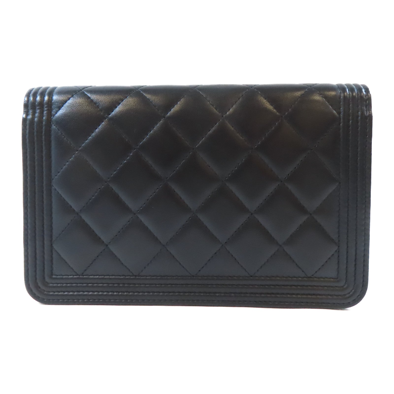 CHANEL 菱格皮革Boy Chanel Wallet On Chain金扣鏈帶肩背袋黑色
