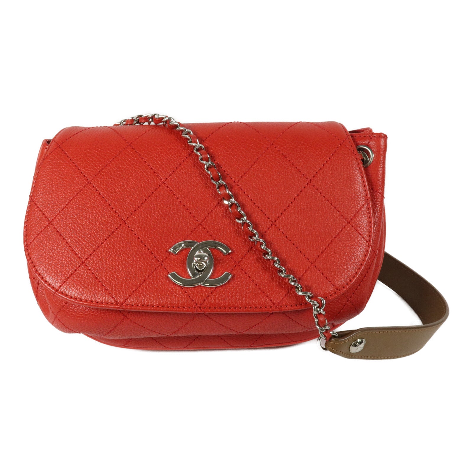 CHANEL 牛皮皮革Accordion Saddle Messenger鏈帶肩背袋