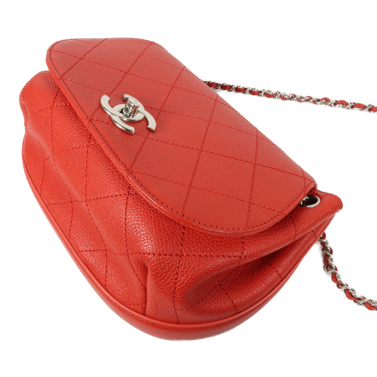 CHANEL 牛皮皮革Accordion Saddle Messenger鏈帶肩背袋