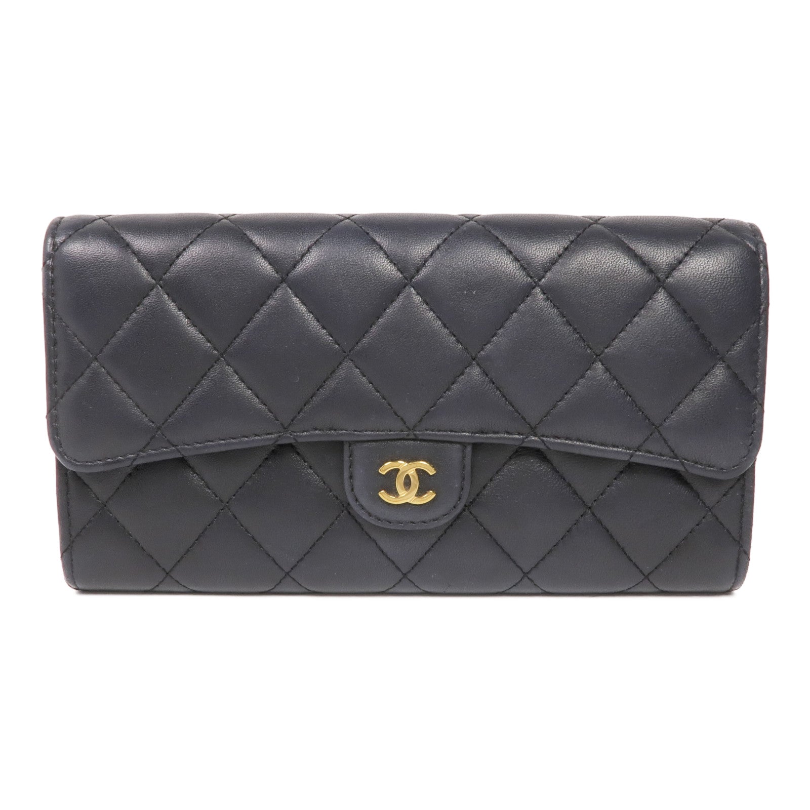 CHANEL 羊皮皮革Long Wallet金扣長錢包