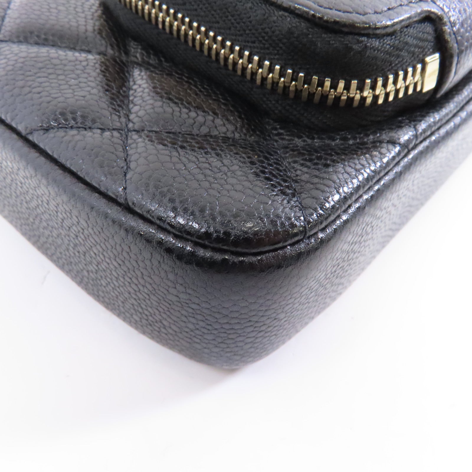 CHANEL 菱格Caviar皮革Affinity Phone Bag金扣鏈帶肩背袋黑色