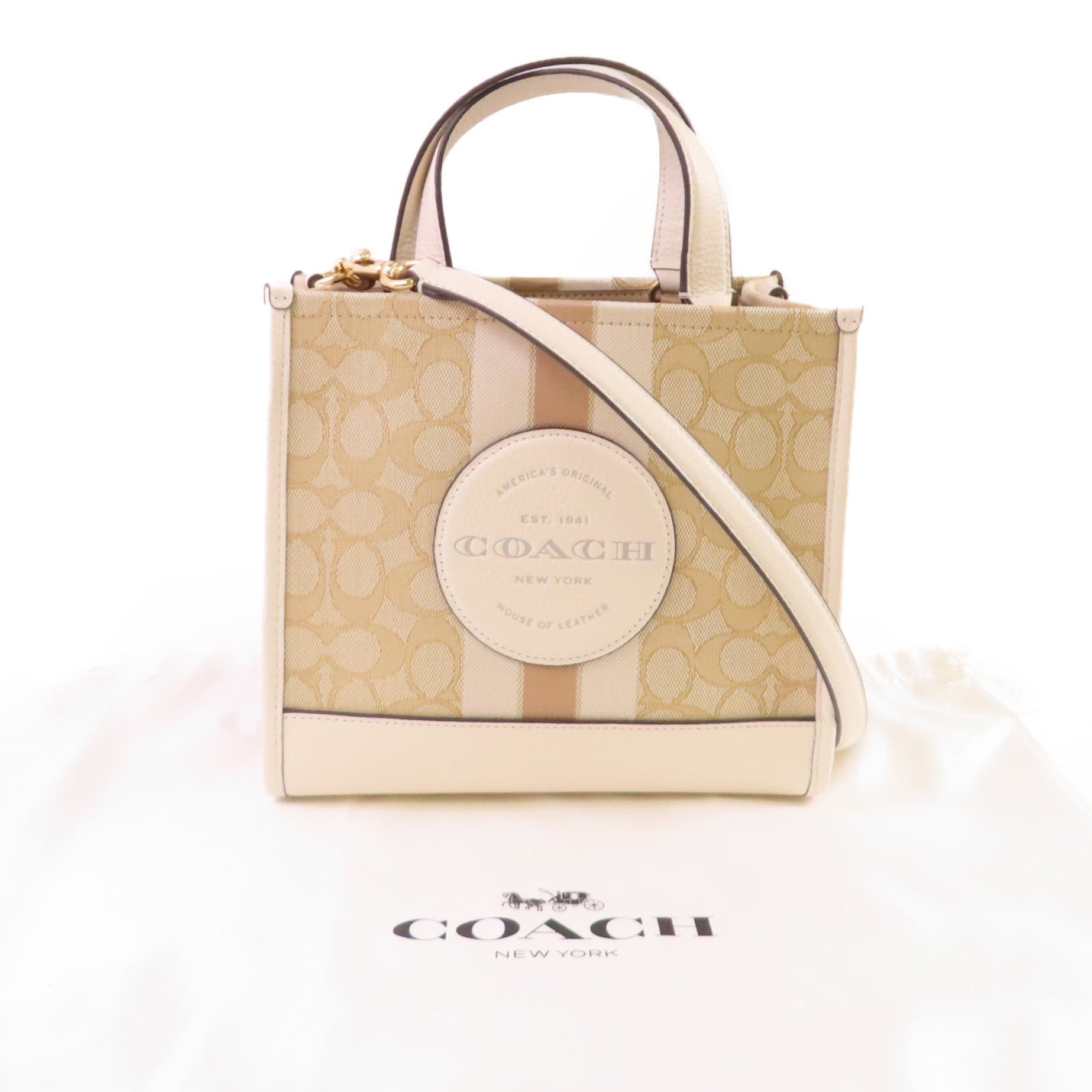 COACH 帆布2Way Shoulder Bag金扣手挽肩背兩用袋杏色