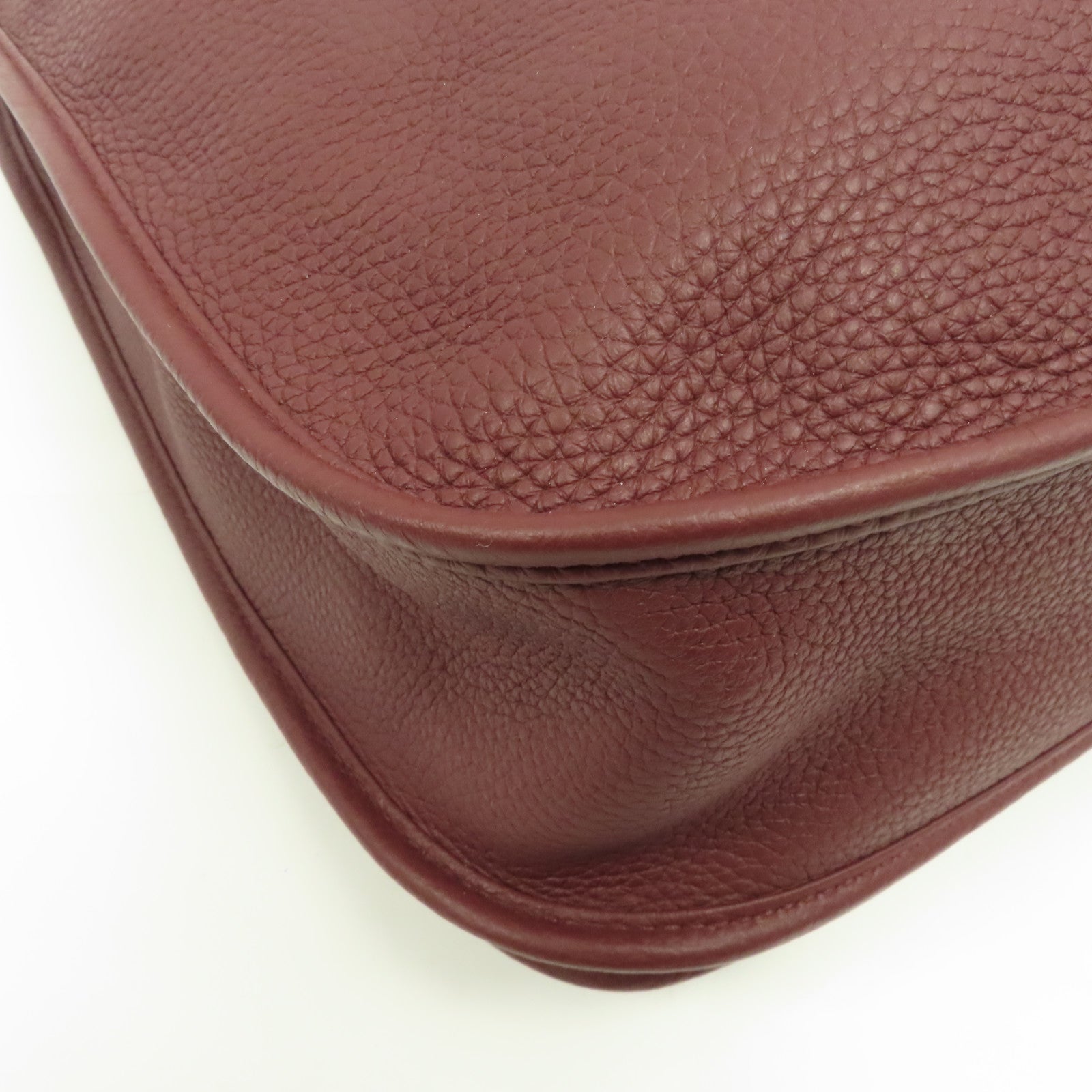 HERMES Clemence皮革Evelyne PM銀扣肩背袋酒紅色/Bordeaux